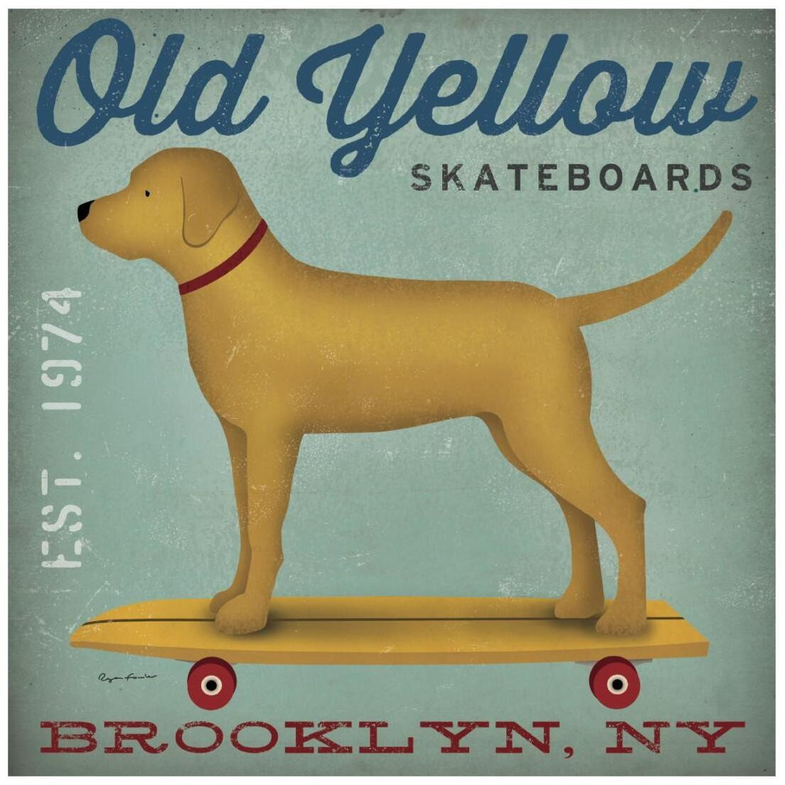 Golden Dog on Skateboard -Paper Art-20&quotx20"