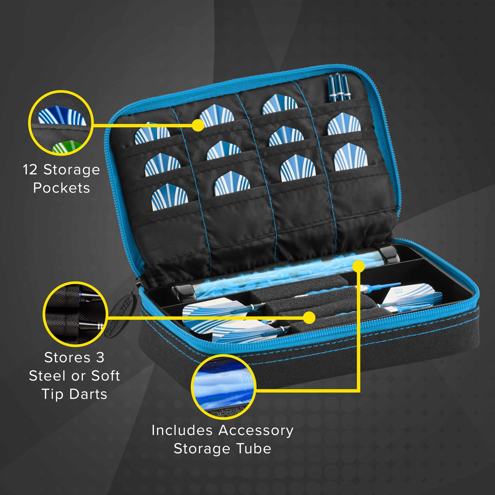 Casemaster Plazma Dart Case Black with Blue Zipper