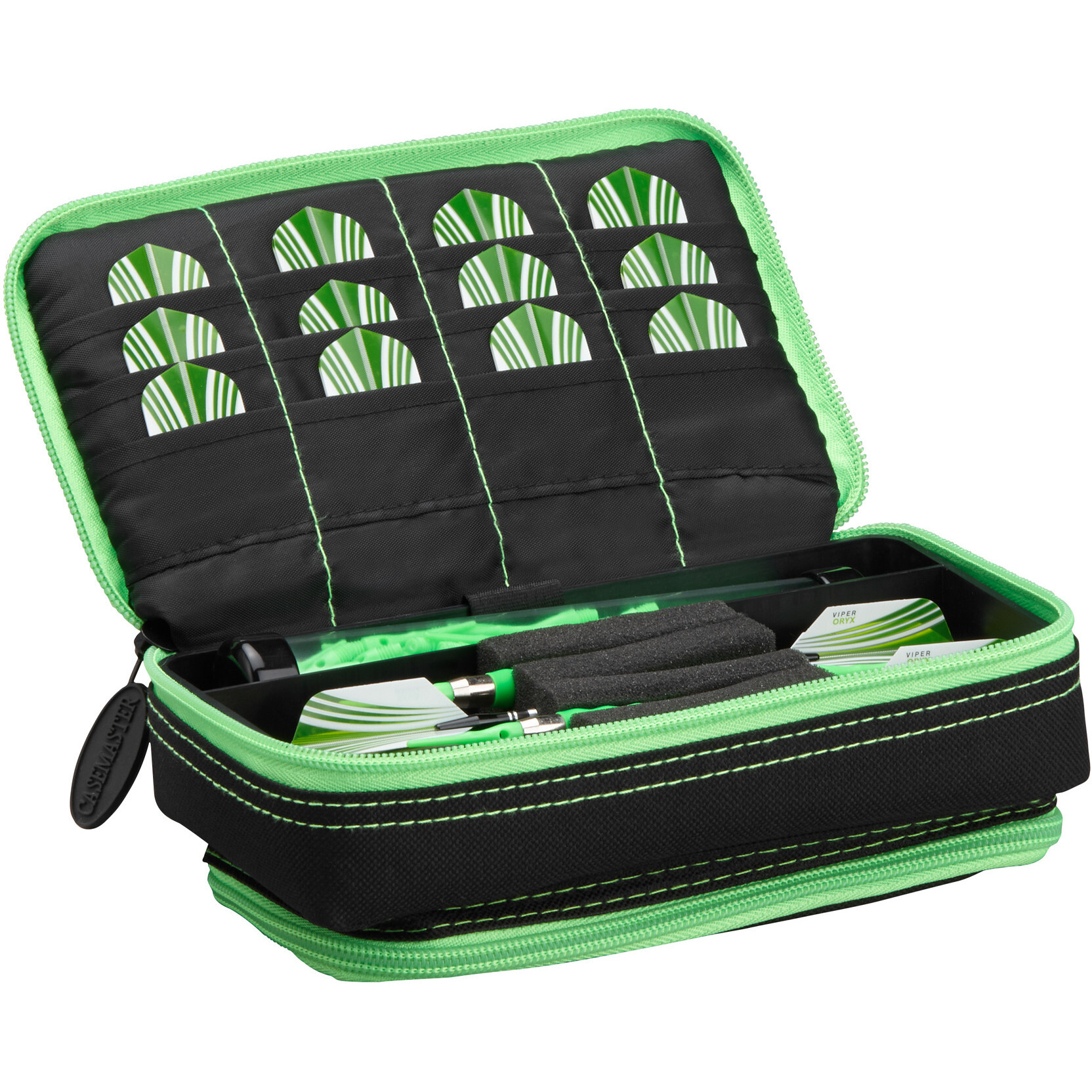 Casemaster Plazma Plus Dart Case Black with Green Zipper and Phone Pocket