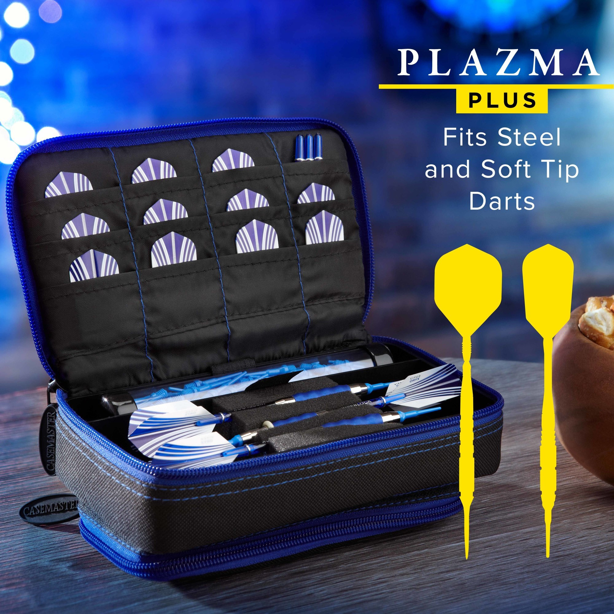 Casemaster Plazma Plus Dart Case Black with Sapphire Zipper and Phone Pocket