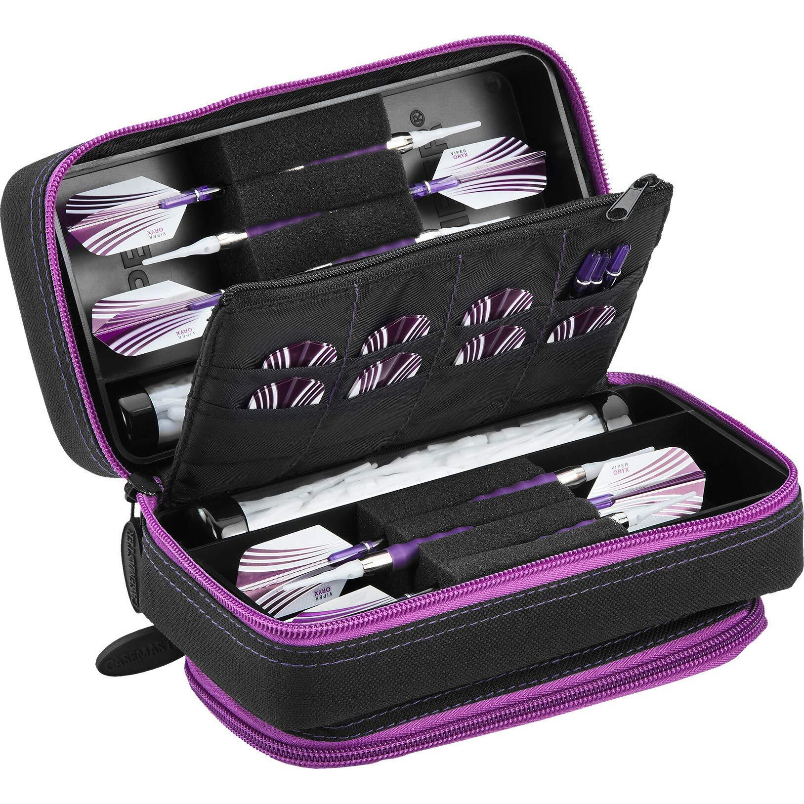 Casemaster Plazma Pro Dart Case Black with Amethyst Zipper and Phone Pocket