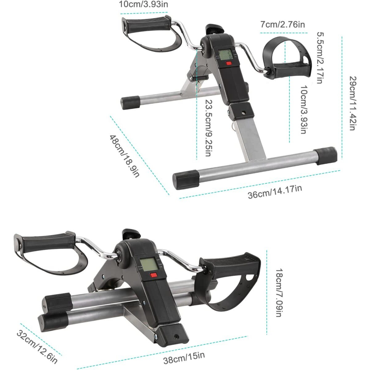 Foldable Exercise Bike Pedal Fitness Exerciser Cycle Bike w/ LCD Display Mini Pedal Exerciser for Leg Arm Physical Therapy Home Office Gym