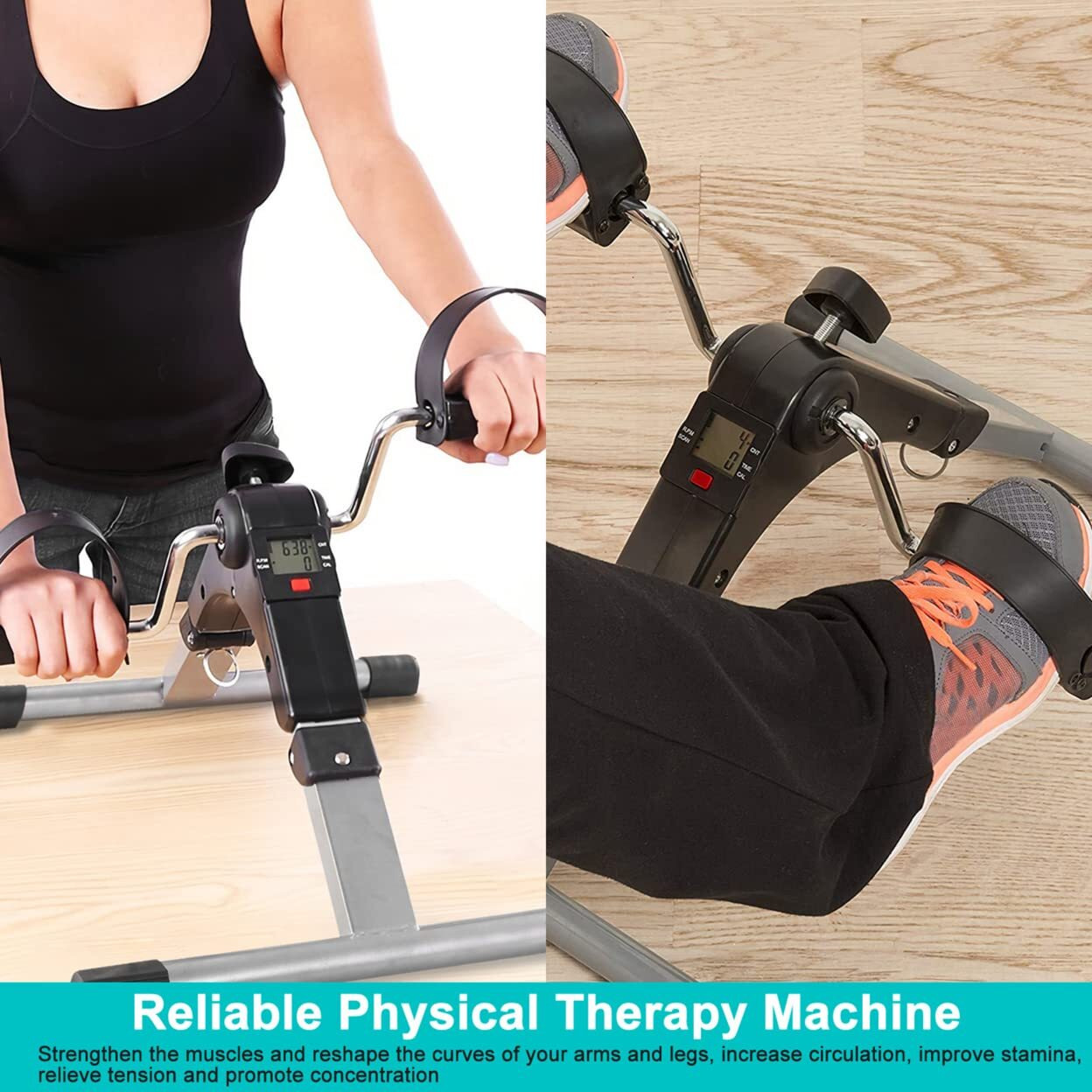 Foldable Exercise Bike Pedal Fitness Exerciser Cycle Bike w/ LCD Display Mini Pedal Exerciser for Leg Arm Physical Therapy Home Office Gym