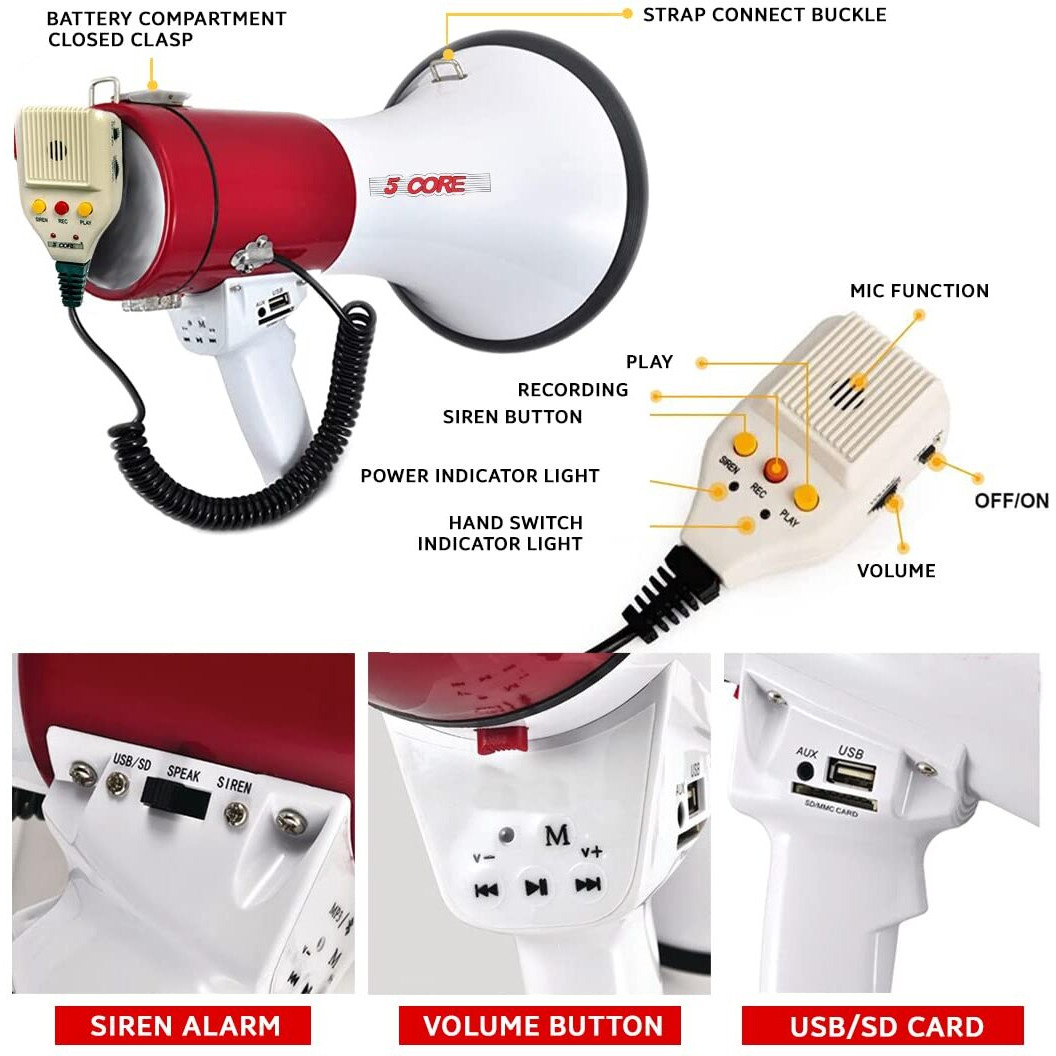 Megaphone Speakers Blow Horn Pro Sports Event Bull Loud Cheer Speaker Recording 66SF 5 Core(D0102HX61IT.)