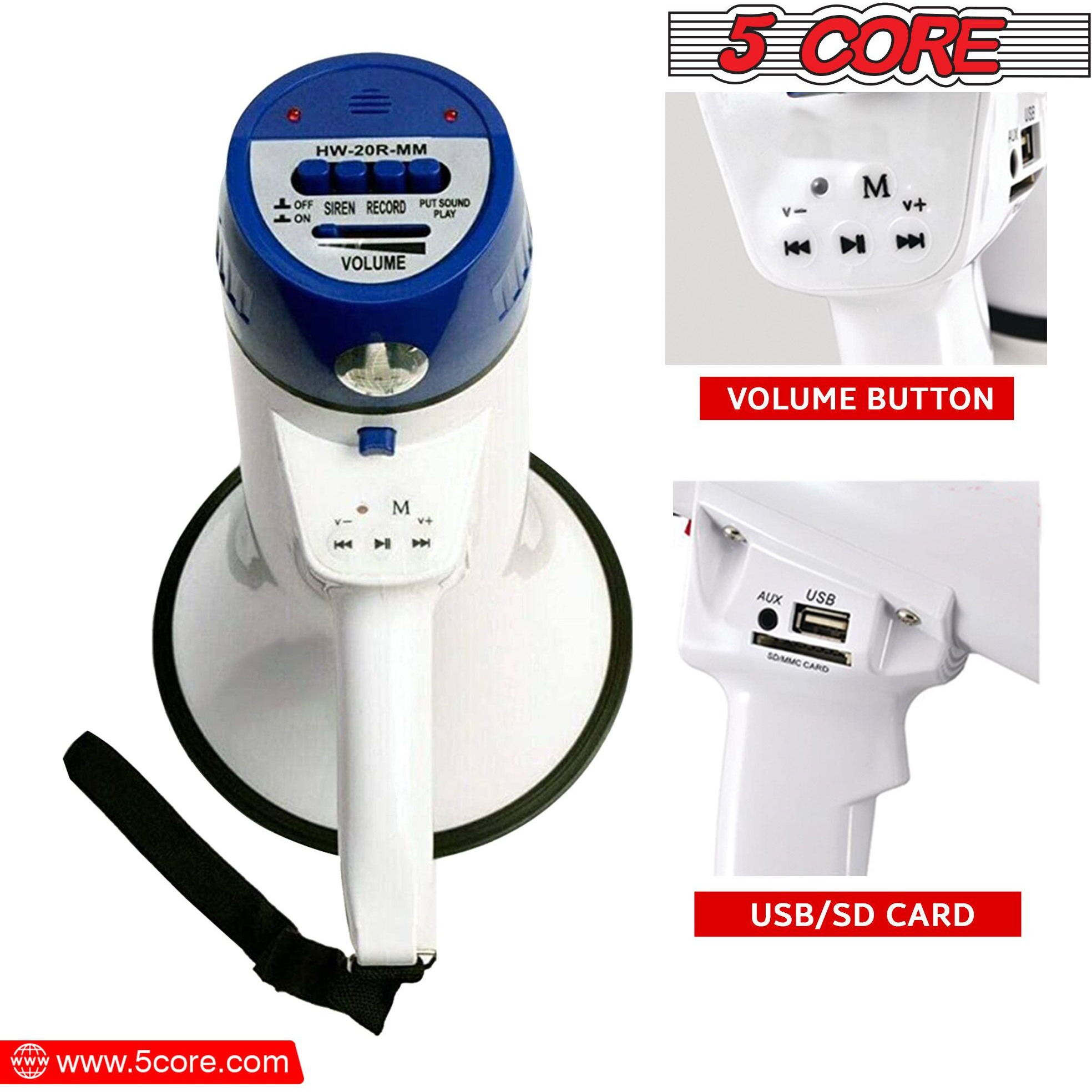 Megaphone Bullhorn cheer Horn Mic Recording Siren Blow Horn Hand Held Mega Phone Loudhailer 5 core 8R(D0102HHYKKT)