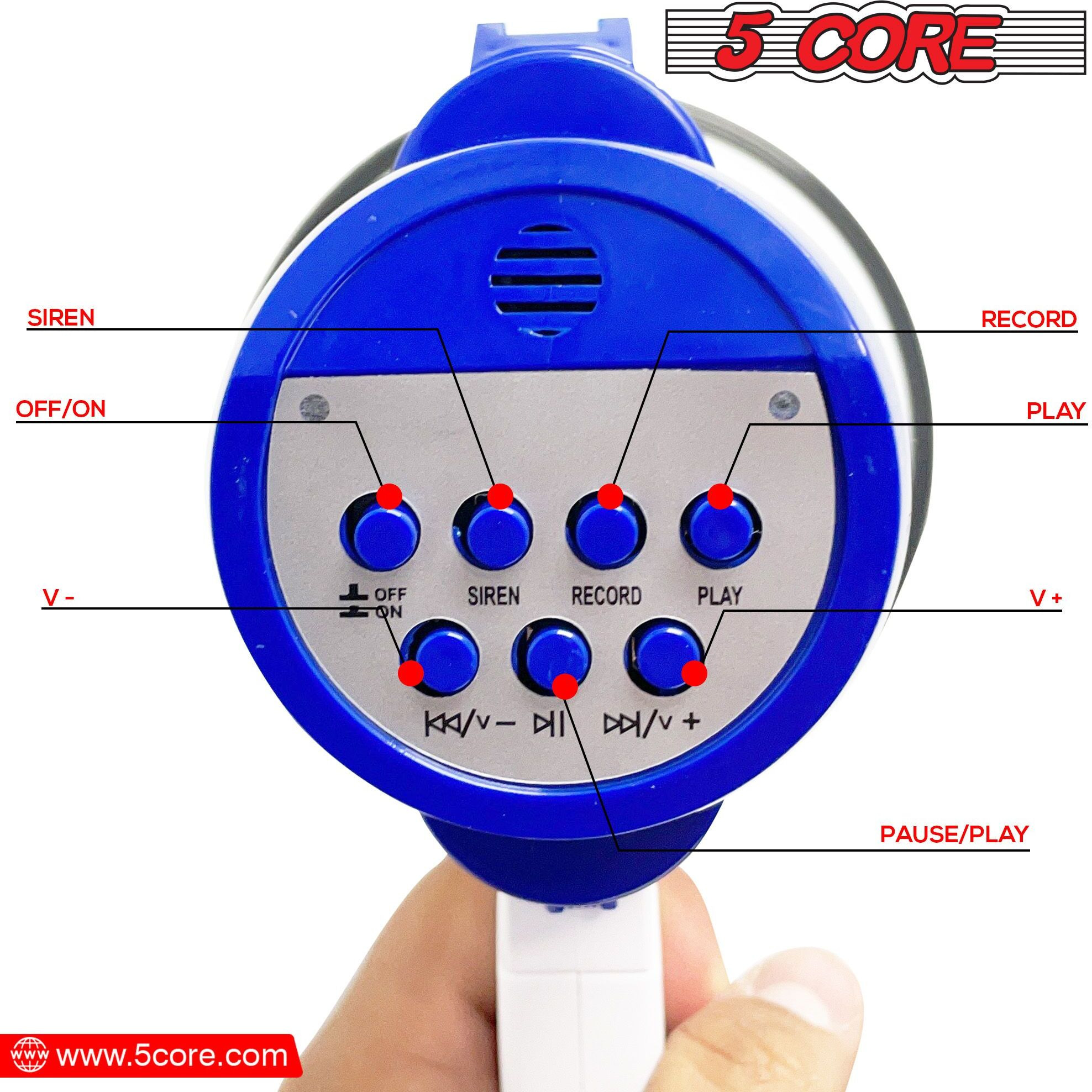 Megaphone Bullhorn cheer Horn Mic Recording Siren Blow Horn Hand Held Mega Phone Loudhailer 5 core 8R(D0102HHYKKT)