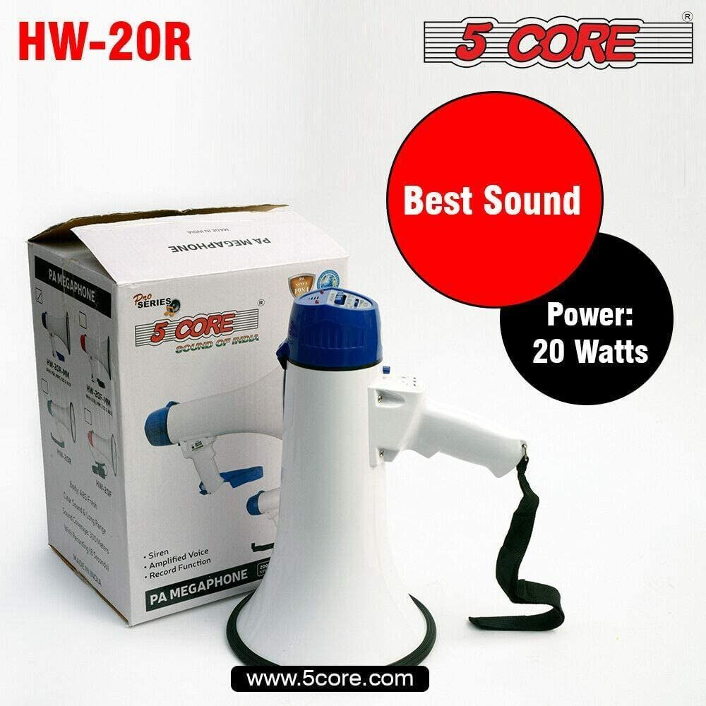 Megaphone Handheld Bullhorn Cheer Loudspeaker Bull Horn Speaker Megaphono Siren Sling Strap Portable 5Core 20R-USB WOB(D0102HX61G2.)