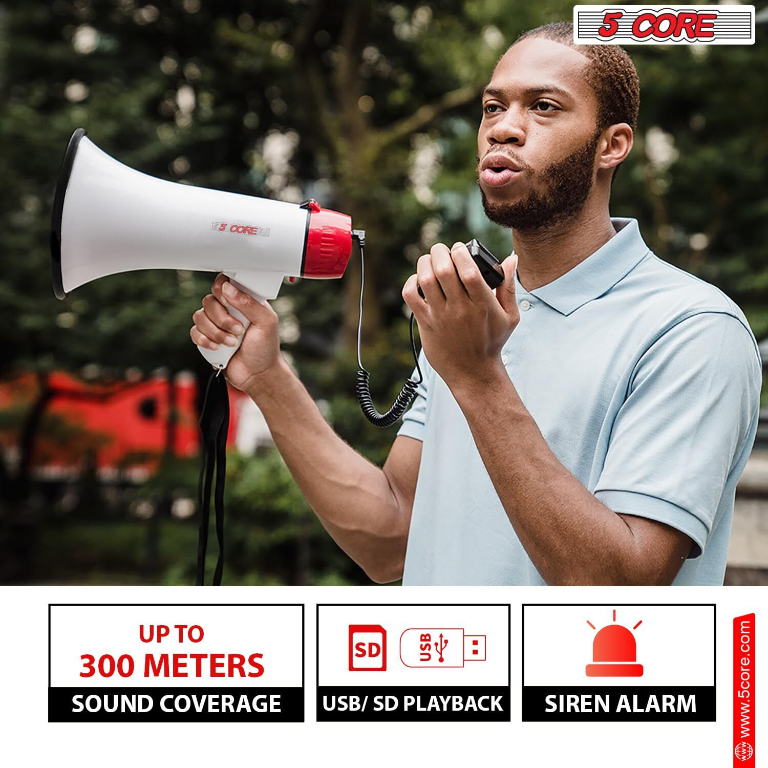 Megaphone Handheld Bullhorn Cheer Loudspeaker Bull Horn Speaker Megaphono Siren Sling Strap Portable 5Core 20RF(D0102HX61IX.)