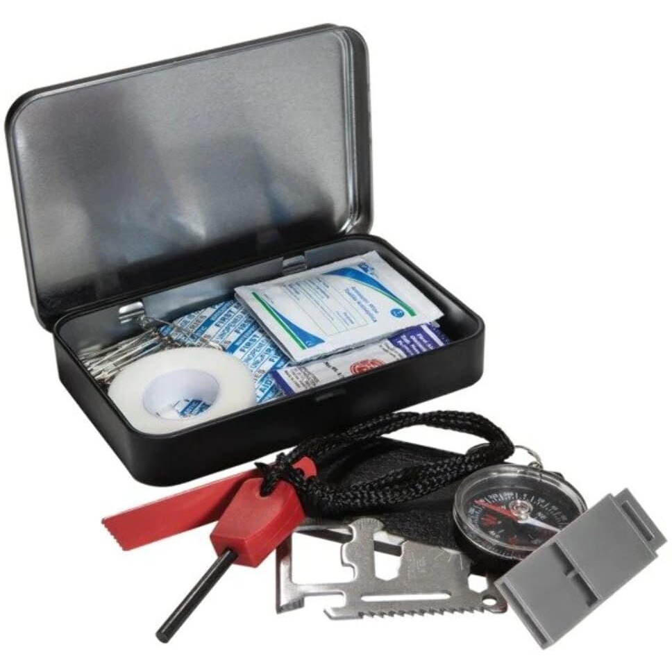 Life Gear 41-3803 First Aid and Survival Essentials Tin, Black