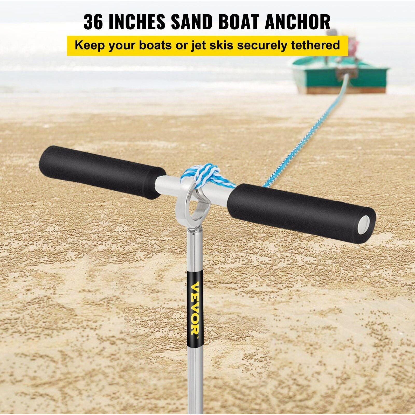 VEVOR Sand Anchor, 36" Length Auger to The Beach and Sandbar, 316 Stainless Steel Screw Anchor w/Removable Handle, Bungee Line & Carry Bag, for Jet Ski PWC Pontoon Kayak