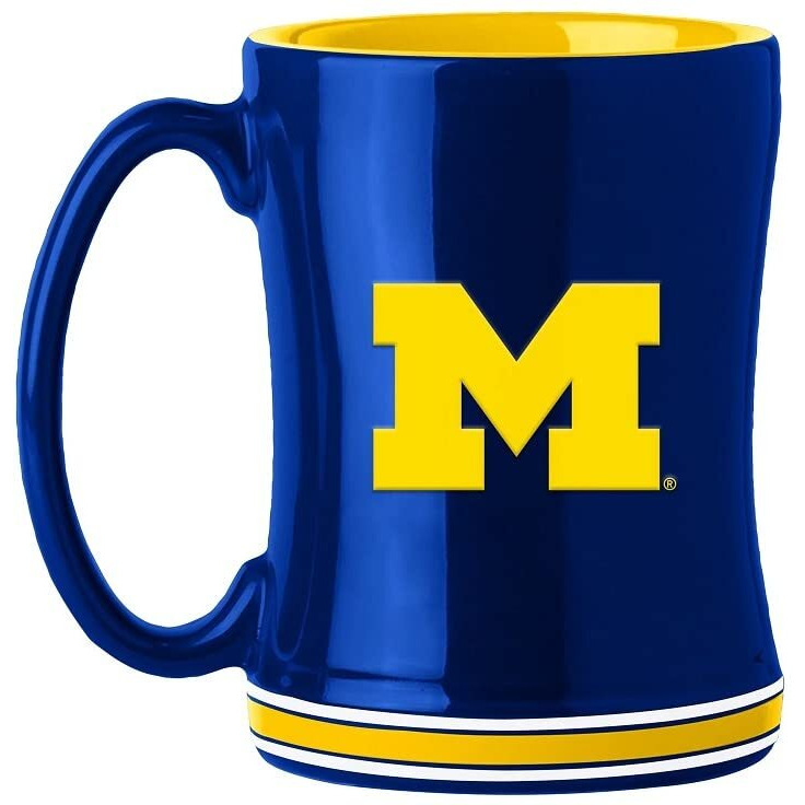 Michigan Wolverines Coffee Mug 14oz Sculpted Relief Team Color