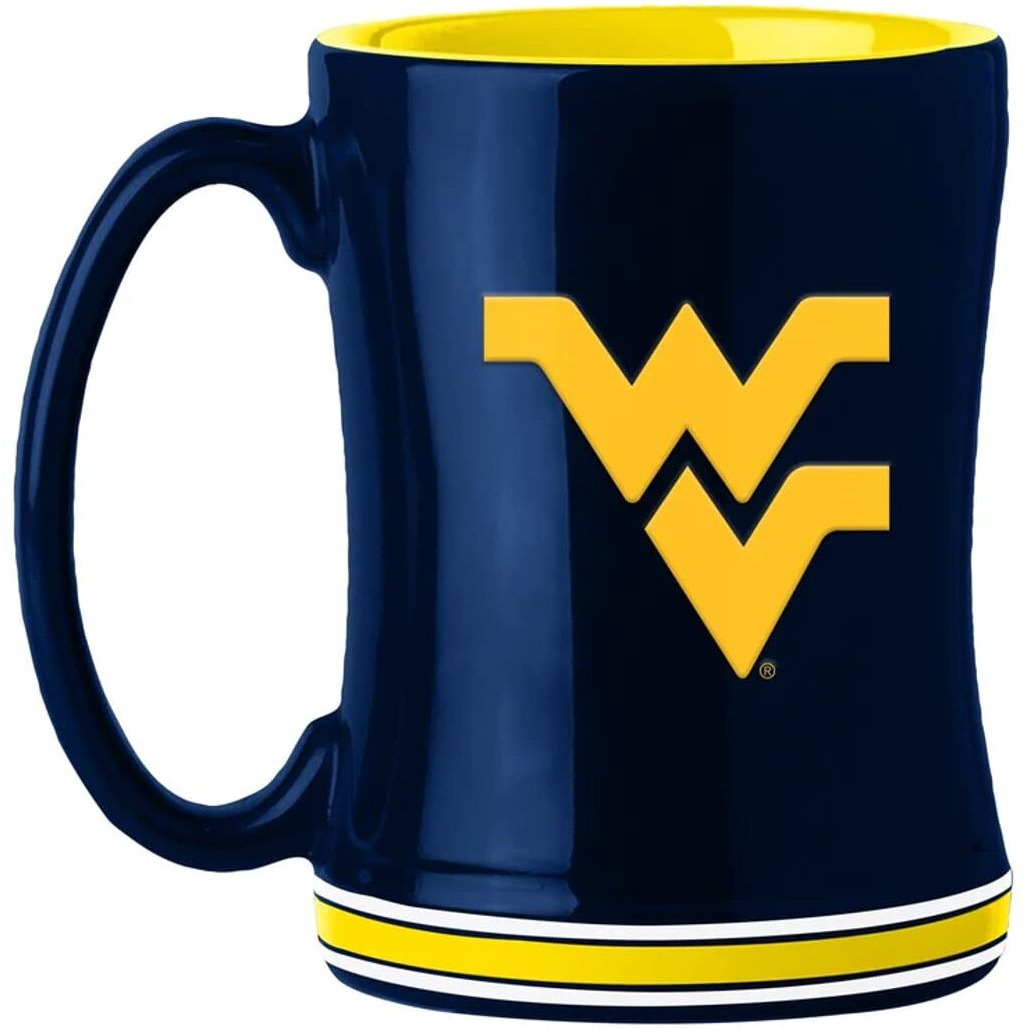 West Virginia Mountaineers Coffee Mug 14oz Sculpted Relief Team Color