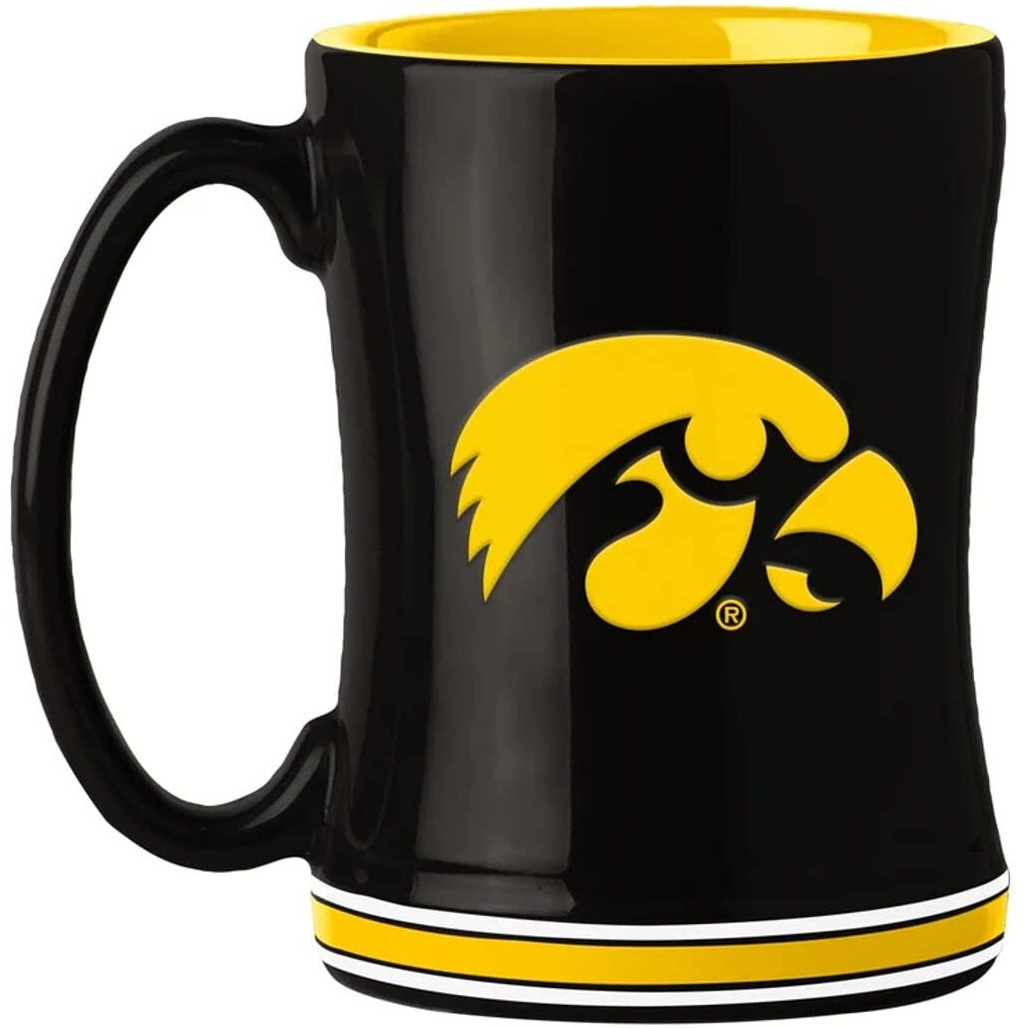 Iowa Hawkeyes Coffee Mug 14oz Sculpted Relief Team Color