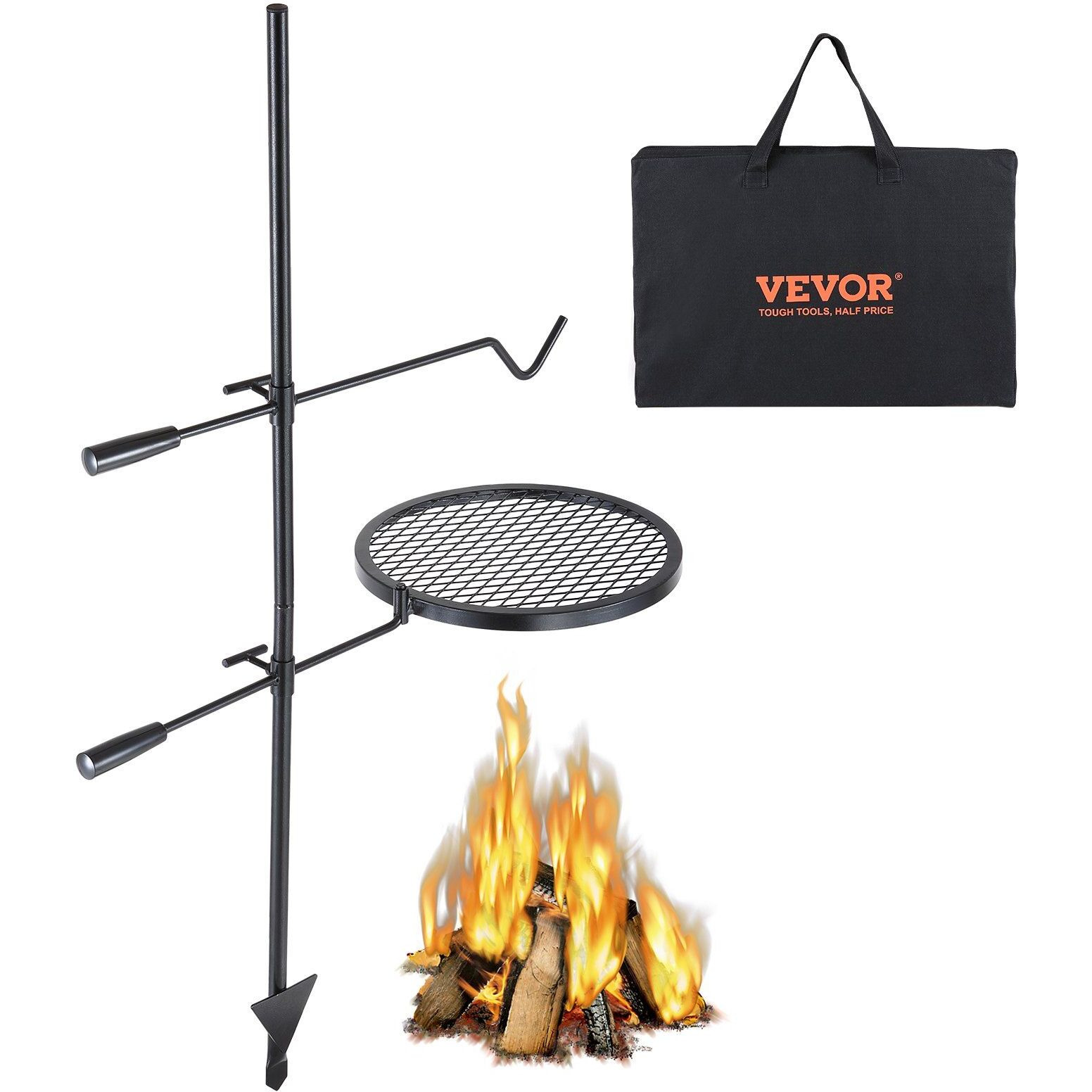 VEVOR Swivel Campfire Grill, Fire Pit Grill Grate over Fire Pits, Heavy Duty Steel Grill Grates, 360 Adjustable Open Fire Outdoor Cooking Equipment, Portable Camp Fire Racks for Camping Outdoor BBQ
