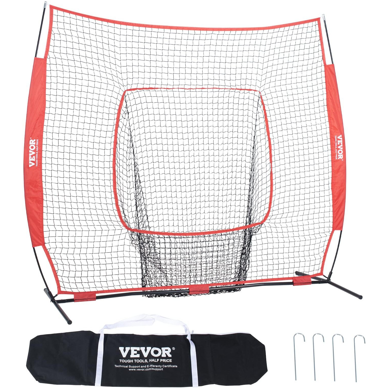 VEVOR 7x7 ft Baseball Softball Practice Net, Portable Baseball Training Net for Hitting Batting Catching Pitching, Backstop Baseball Equipment Training Aids with Carry Bag and Strike Zone