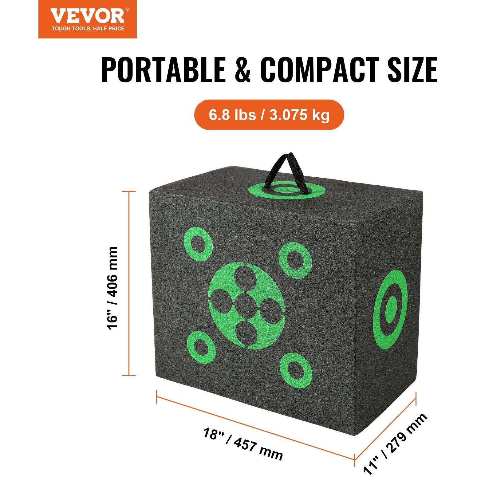 VEVOR Archery Target, 16&quotx18" All-side Shotting Archery Arrow Target, Outdoor Portable Archery Target with Carry Handle, Easy Arrow Removal, Great Visibility, Lightweight, Easy to Transport, Black