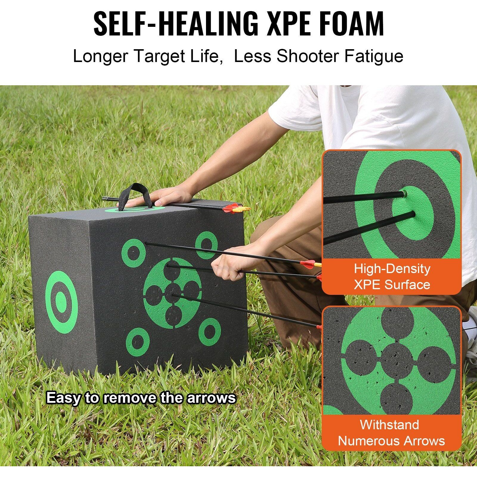VEVOR Archery Target, 16&quotx18" All-side Shotting Archery Arrow Target, Outdoor Portable Archery Target with Carry Handle, Easy Arrow Removal, Great Visibility, Lightweight, Easy to Transport, Black
