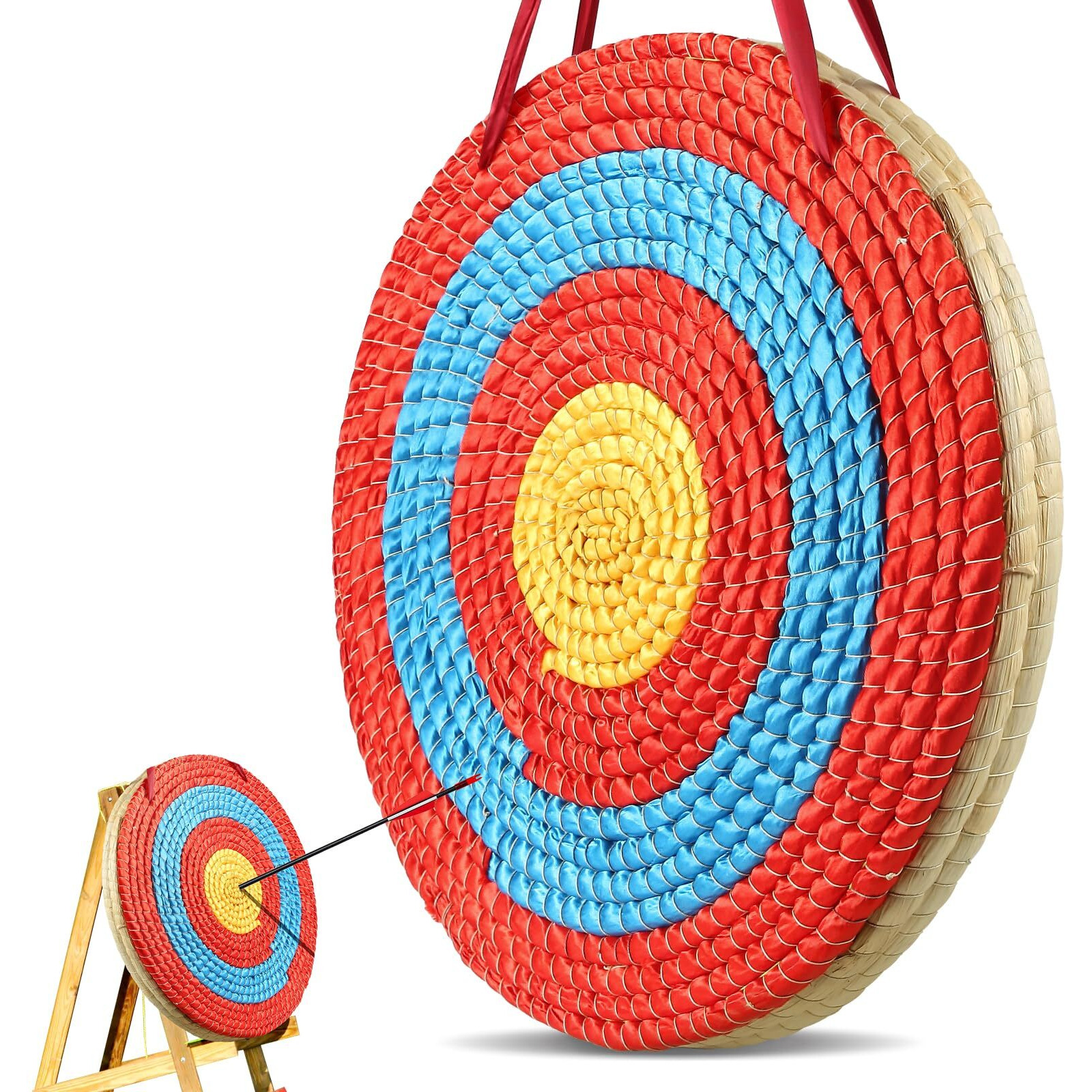 VEVOR Archery Target, 3 Layers 20" Arrow Target, Traditional Solid Straw Round Archery Target Shooting Bow, Hand-Made Arrows Target, Coloured Rope Target for Backyard Outdoor Hunting Shooting Practice