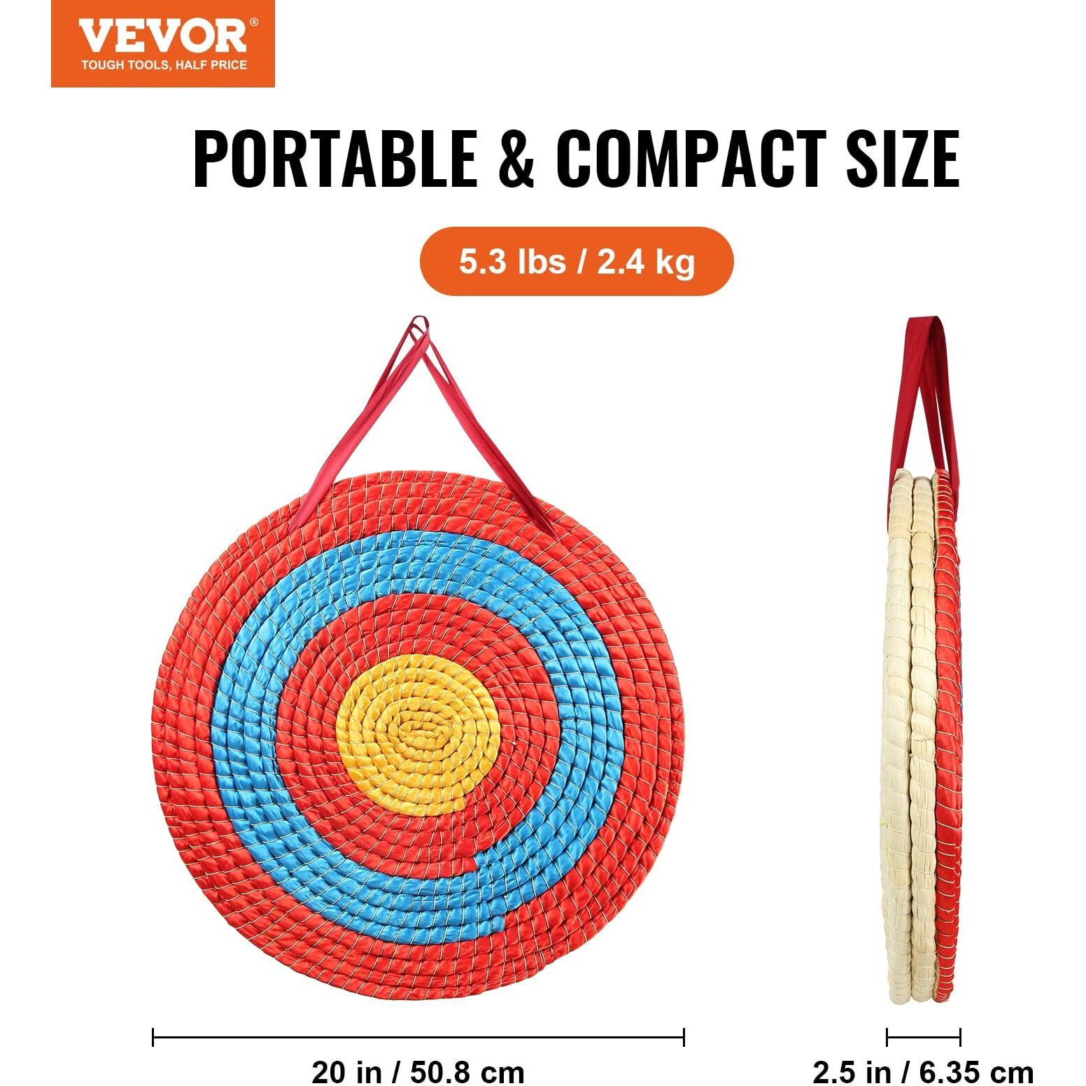 VEVOR Archery Target, 3 Layers 20" Arrow Target, Traditional Solid Straw Round Archery Target Shooting Bow, Hand-Made Arrows Target, Coloured Rope Target for Backyard Outdoor Hunting Shooting Practice