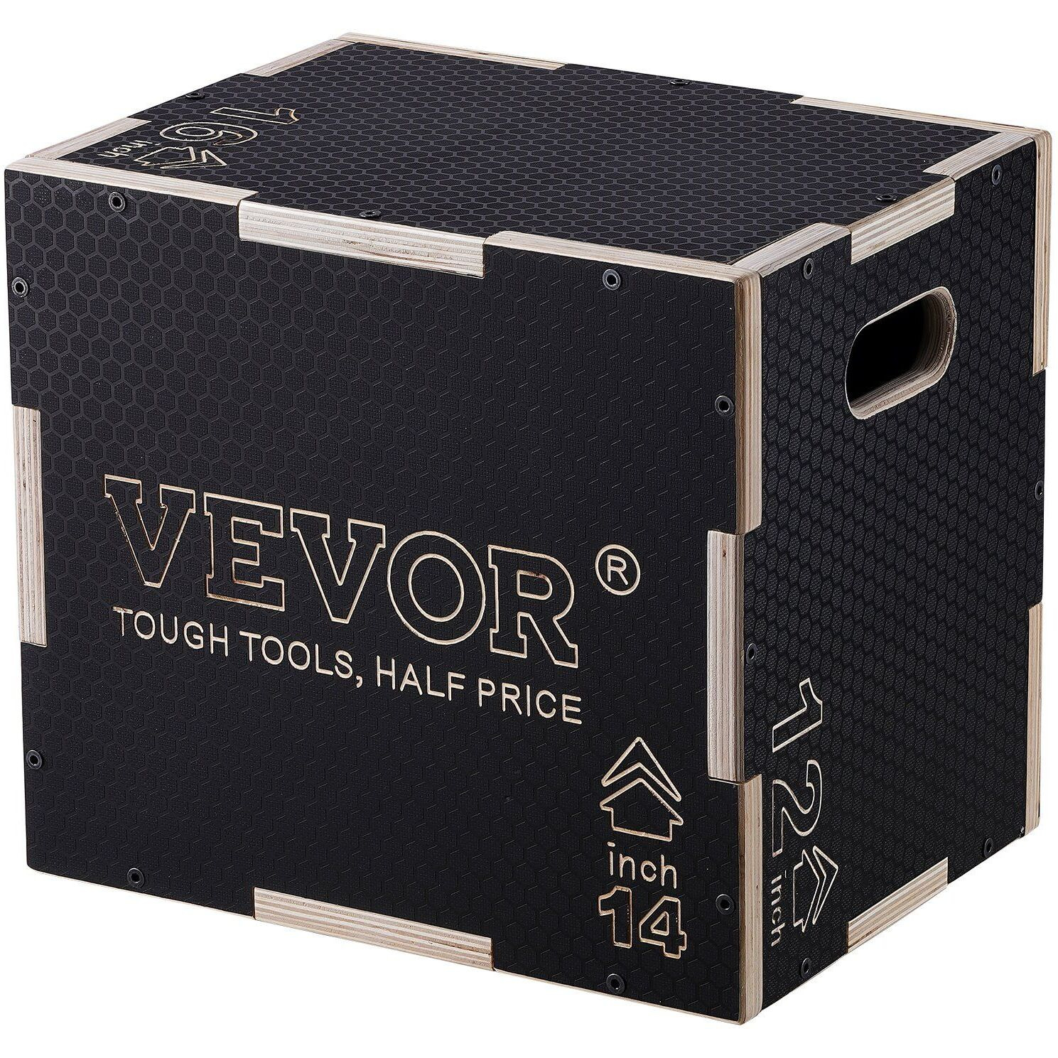 VEVOR 3 in 1 Plyometric Jump Box, 16/14/12 Inch Wooden Plyo Box, Platform & Jumping Agility Box, Anti-Slip Fitness Exercise Step Up Box for Home Gym Training, Conditioning Strength Training, Black