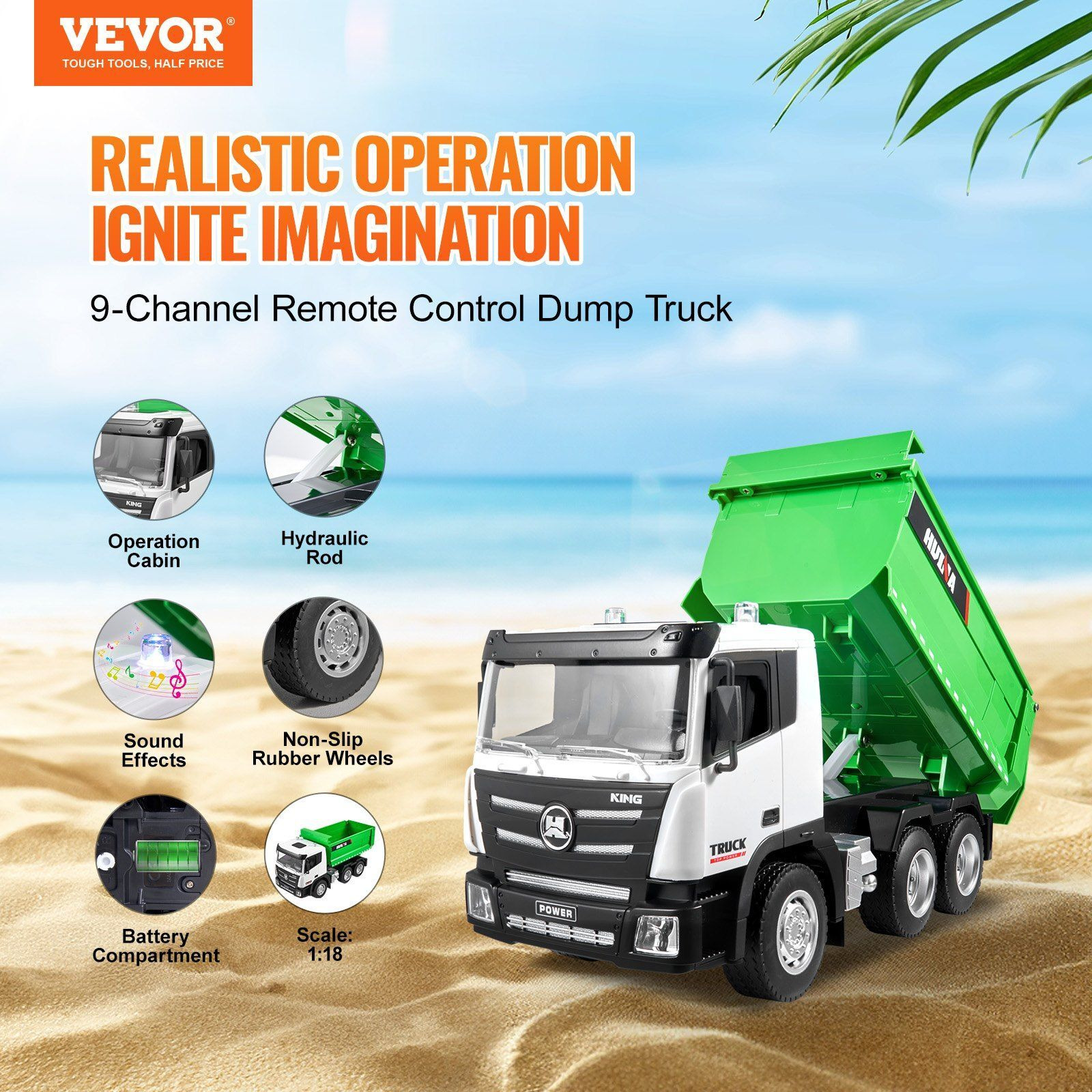 VEVOR RC Remote Control Dump Truck Toy Construction Vehicle Toy 9CH 118 Scale