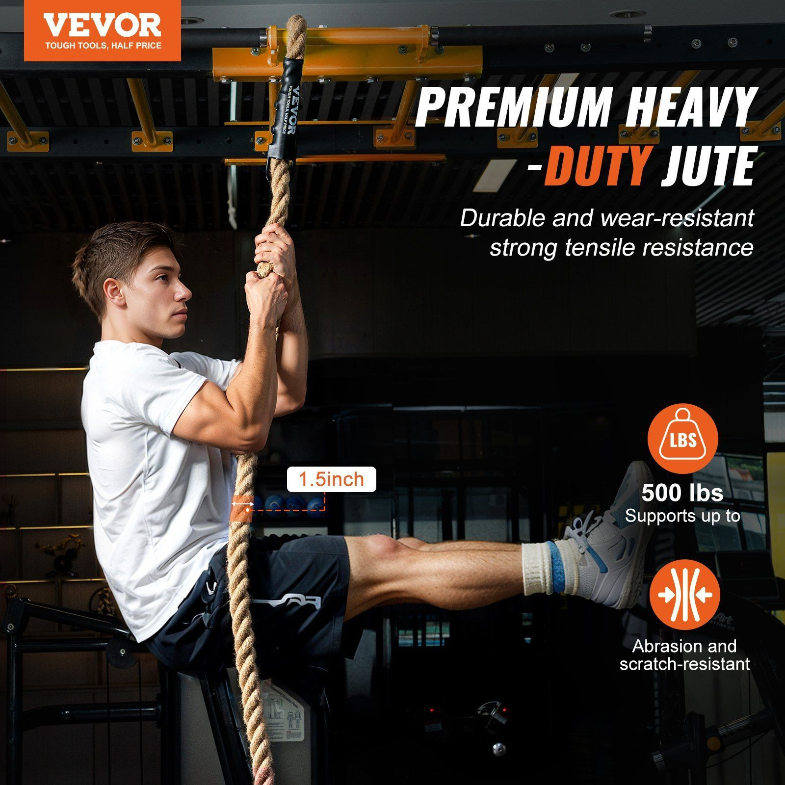 VEVOR 1.5&quotx10FT Gym Climbing Rope Fitness Strength Training Rope Home Exercise