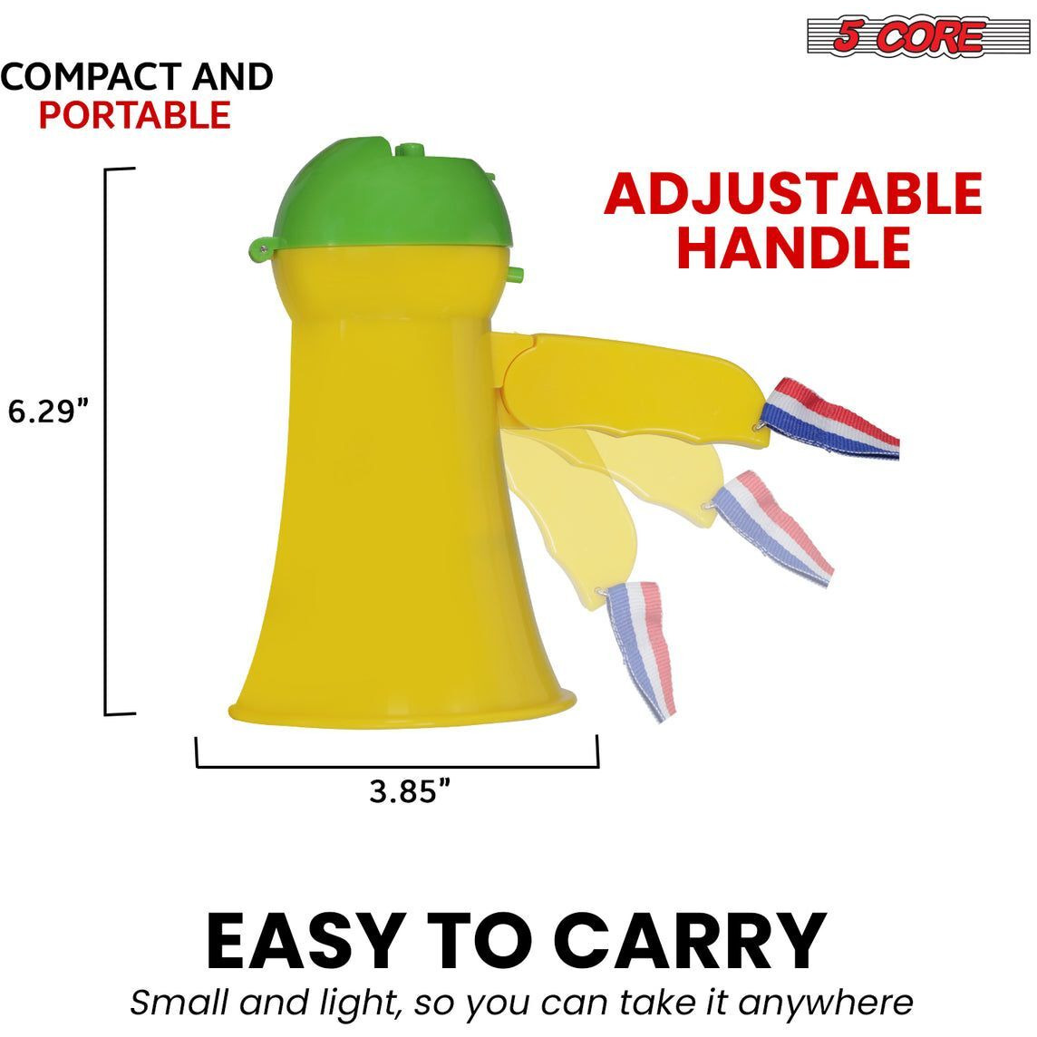 5 Core Megaphone Bullhorn Speaker 15W Mini Battery Power Bull horn w Siren 400 Yard Range - HW 1