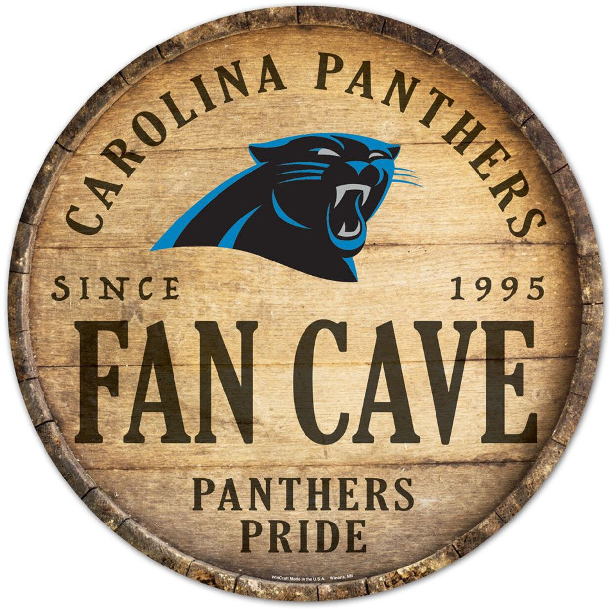 Carolina Panthers Sign Wood 14 Inch Round Barrel Top Design