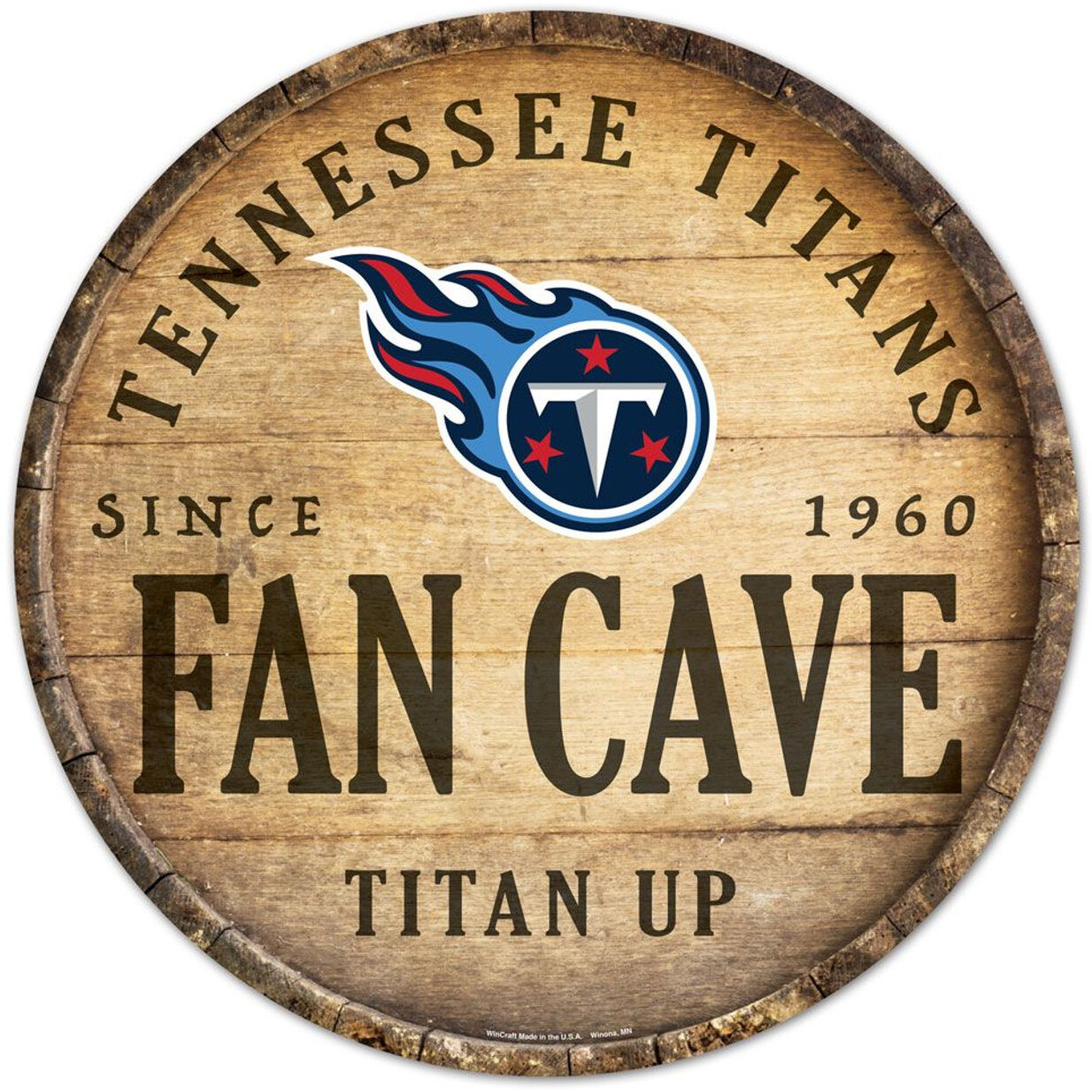 Tennessee Titans Sign Wood 14 Inch Round Barrel Top Design