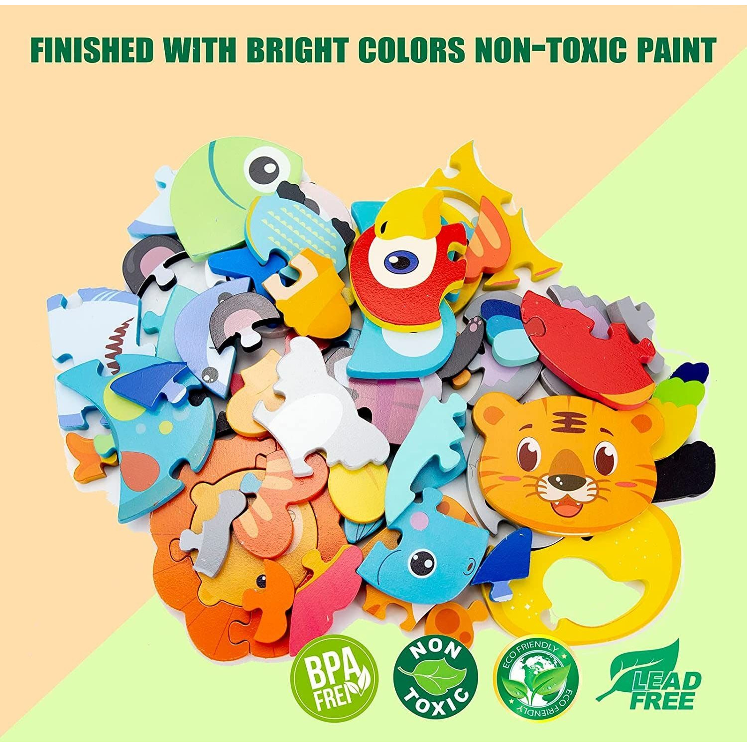 10 Pack Wooden Toddler Puzzles Spelling Montessori Toy Toddler Baby Ages 2-4 Puzzles Early Develop Toys Learning Education Preschool gifts(D0102HIcNEU)
