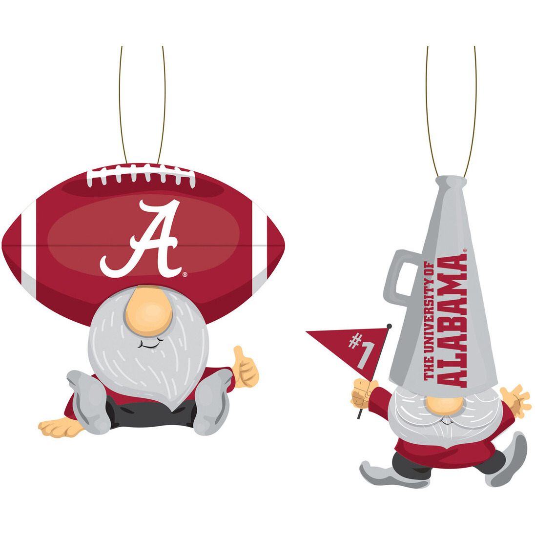 Alabama Crimson Tide Ornament Gnome Fan 2 Pack
