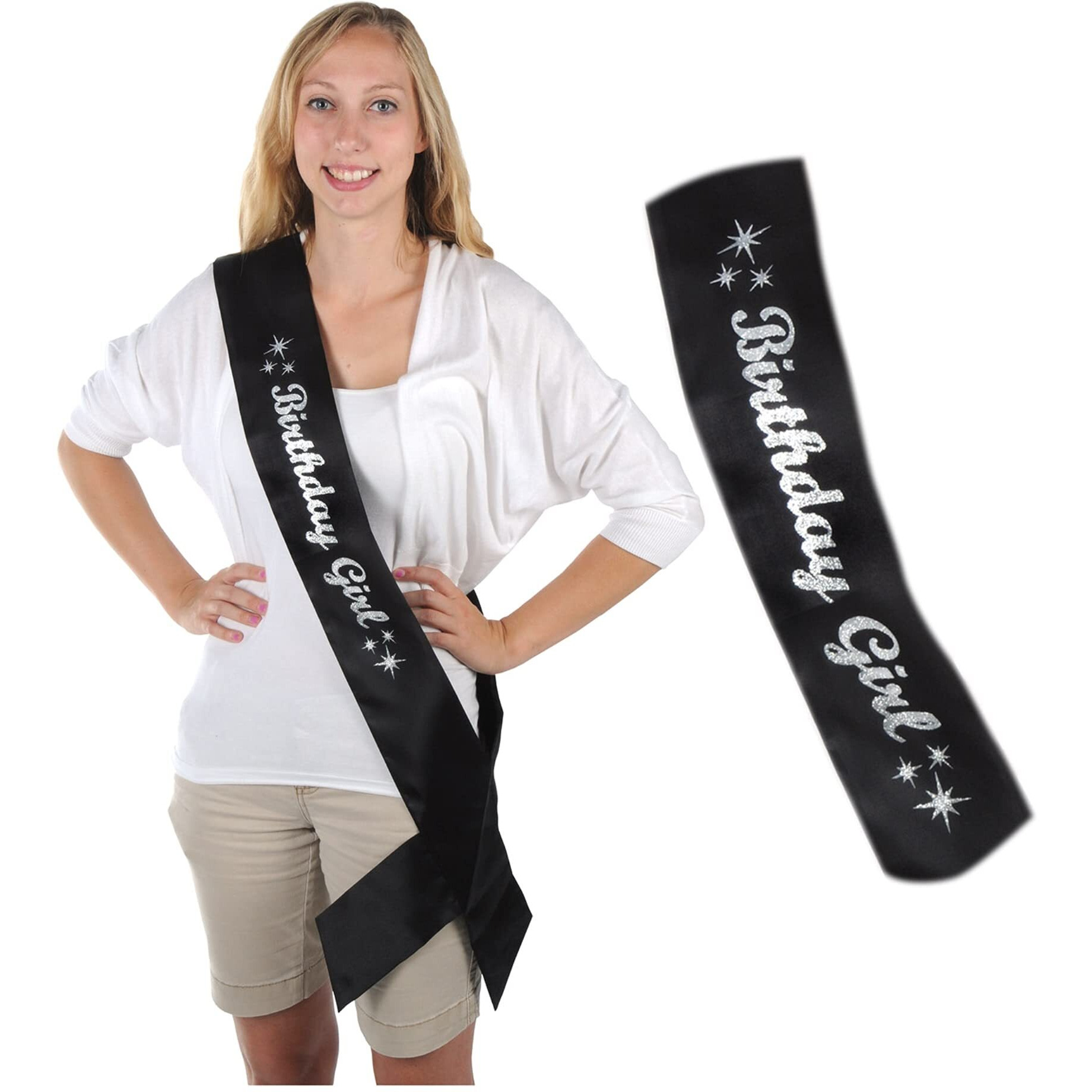 Glittered Birthday Girl Satin Sash