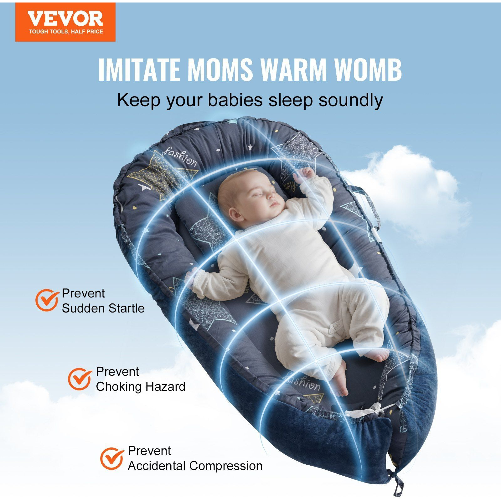VEVOR Baby Infant Lounger 100% Cotton Soft Newborn Nest Sleeper with Headrest