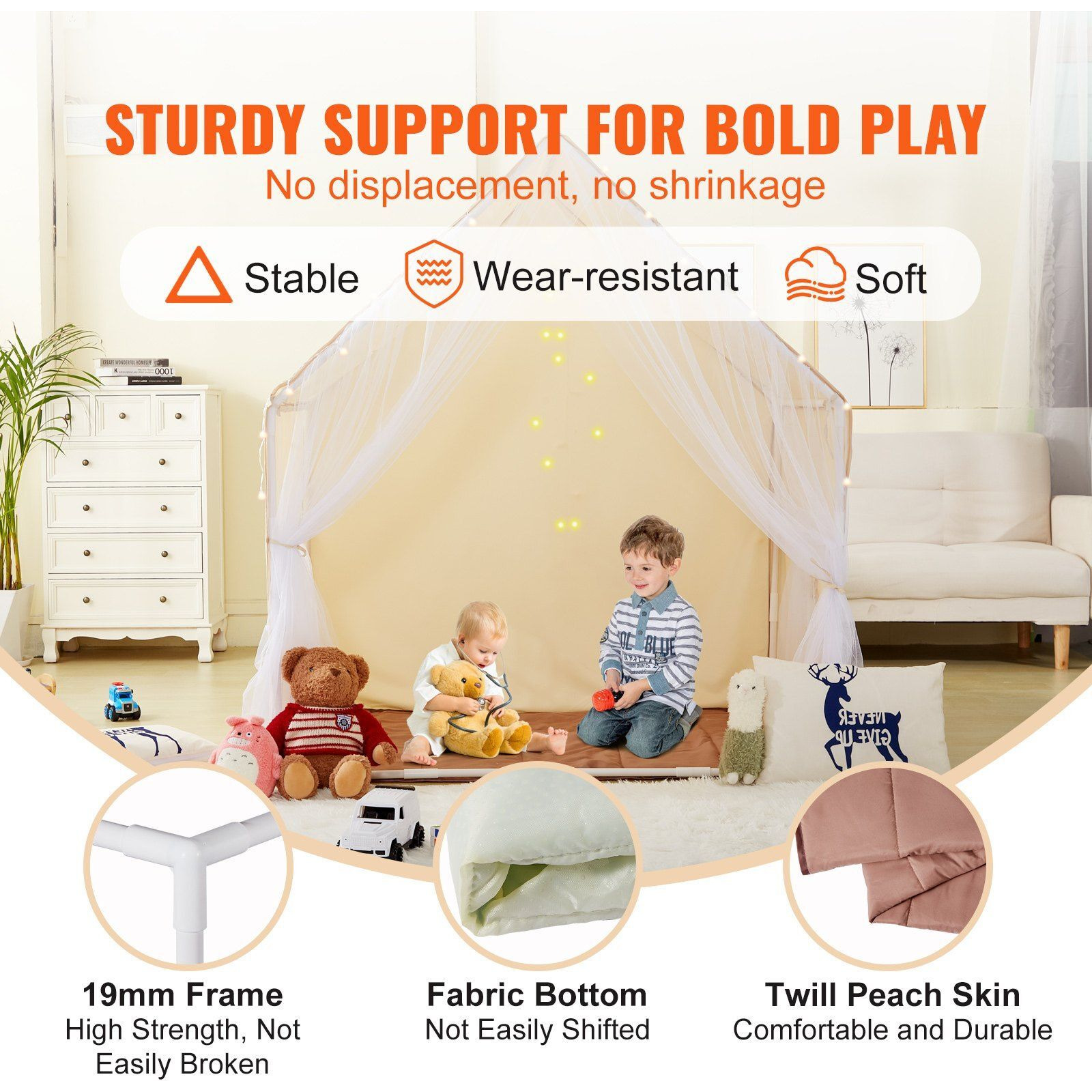 VEVOR Kids Play Tent, Kids Tent for Kids 1-5 Years Old, Toddler Tent with Mat and Tent Lamp, Tent for Kids with Windows for Indoor and Outdoor, Yurt Tent for Boys and Girls, Beige