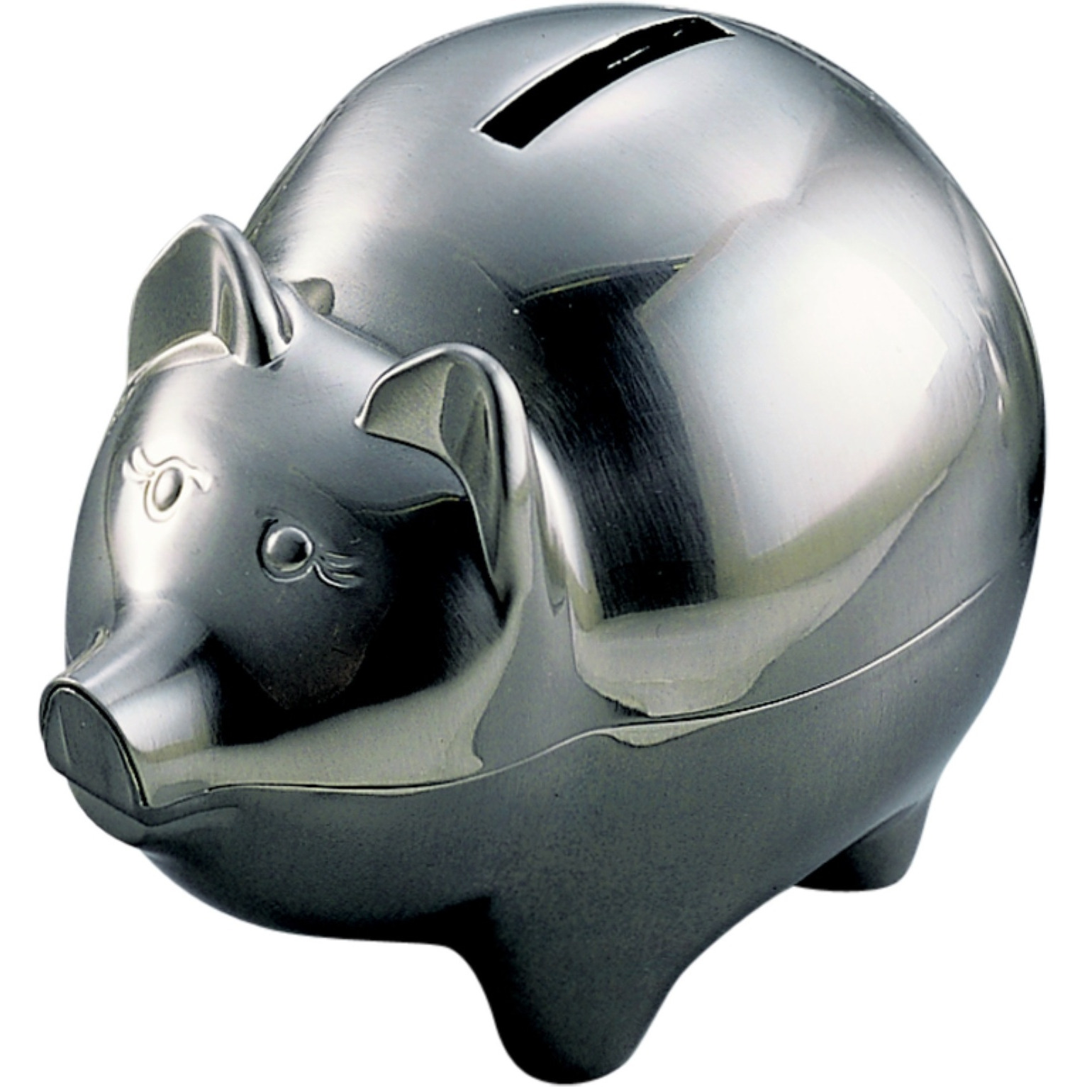 Pig Bank, Large, Pewter Finish 4" H X 5" W