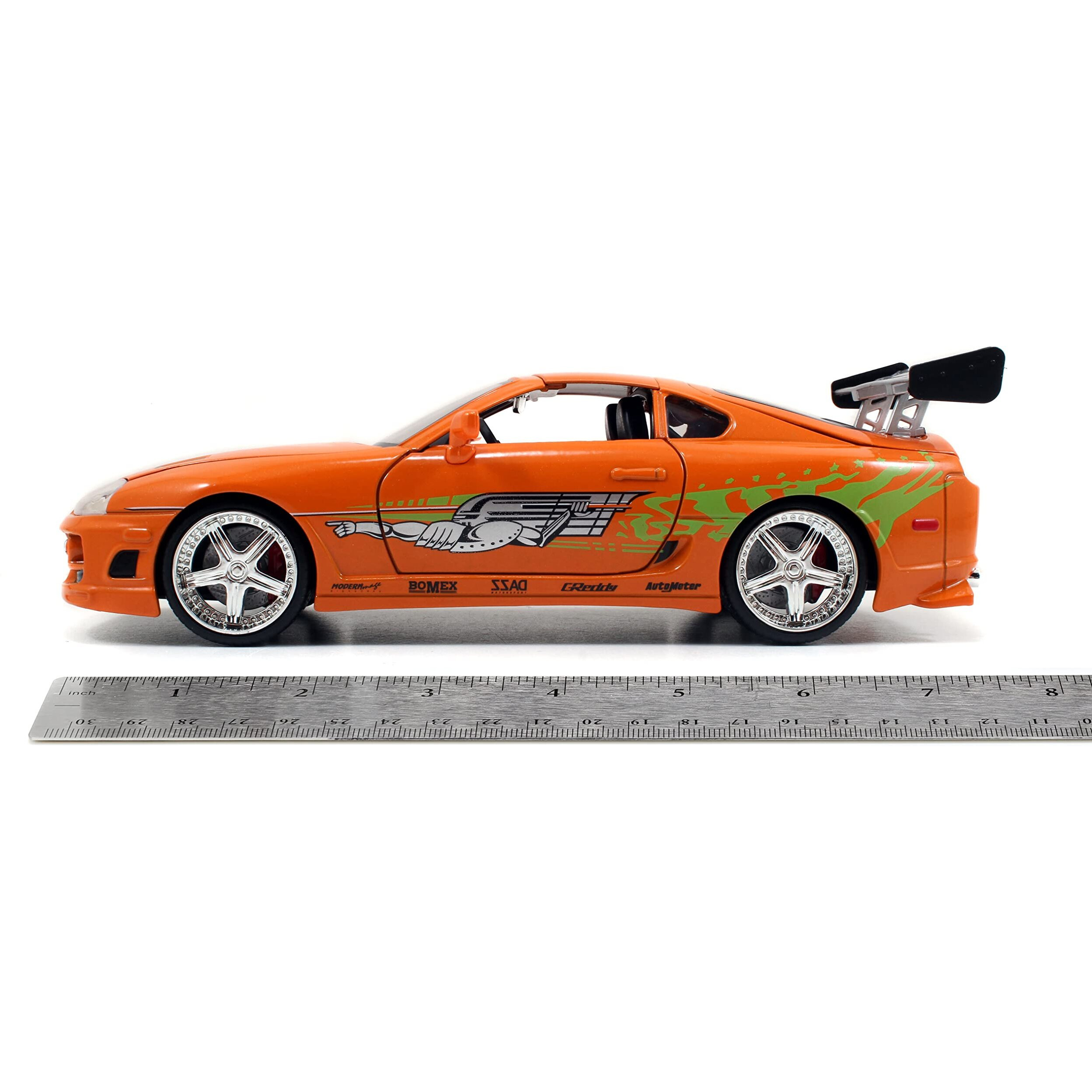 Brians Toyota Supra Orange with Graphics Fast & Furious Movie 1/24 Diecast Model Car by Jada
