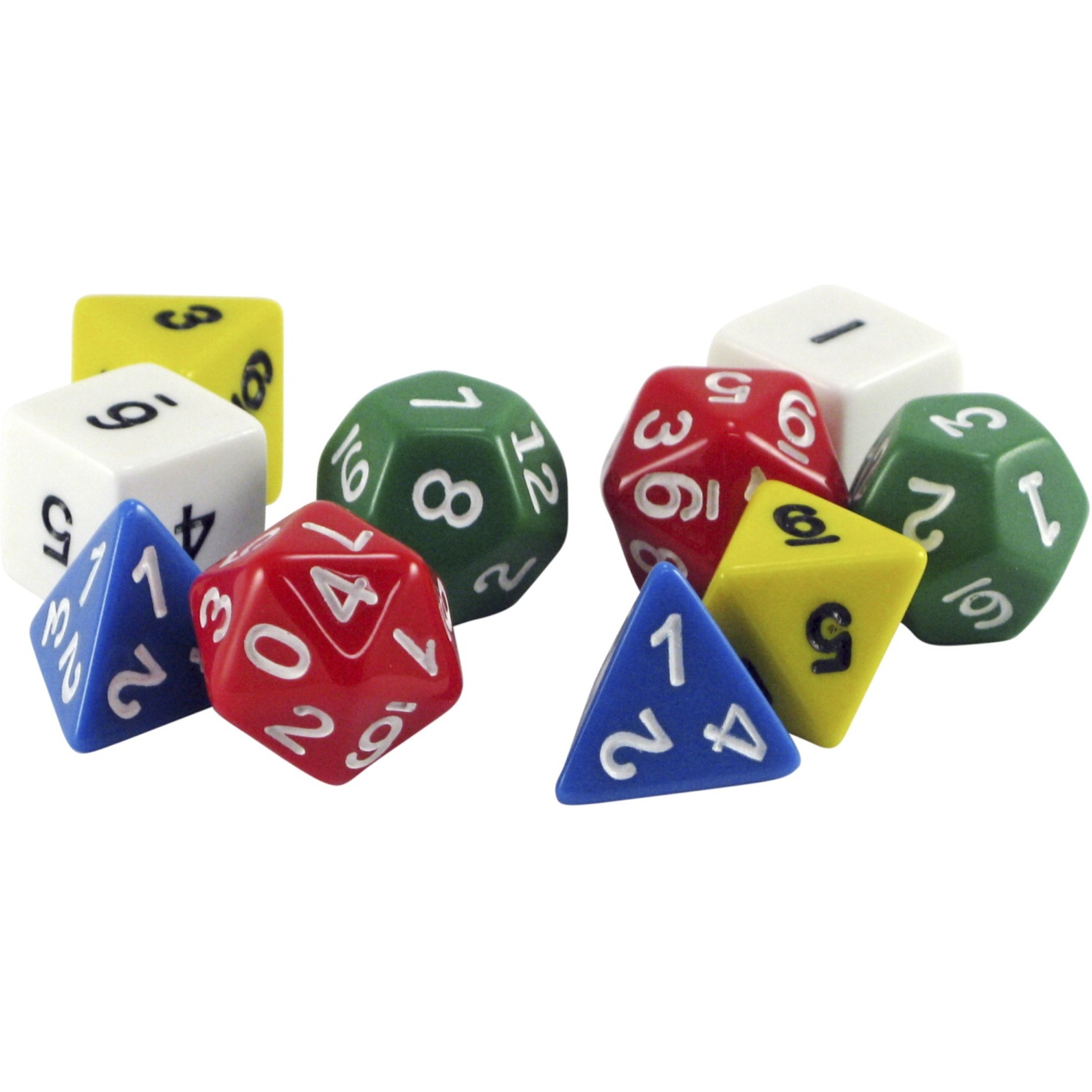 School Specialty Polyhedra Dice, Assorted Shapes & Colors, Set of 10
