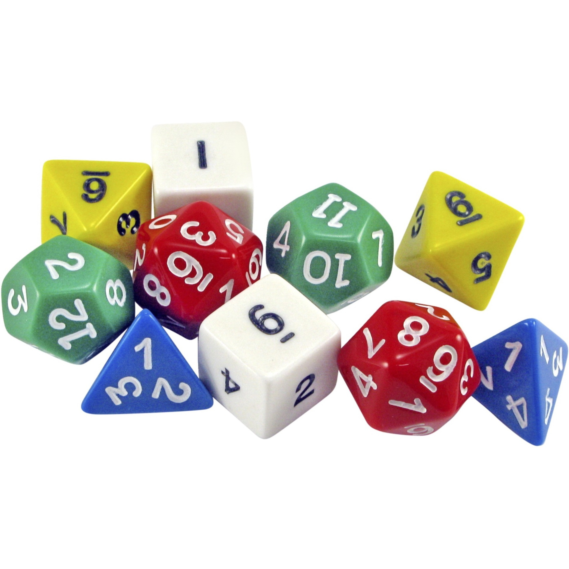 School Specialty Polyhedra Dice, Assorted Shapes & Colors, Set of 10