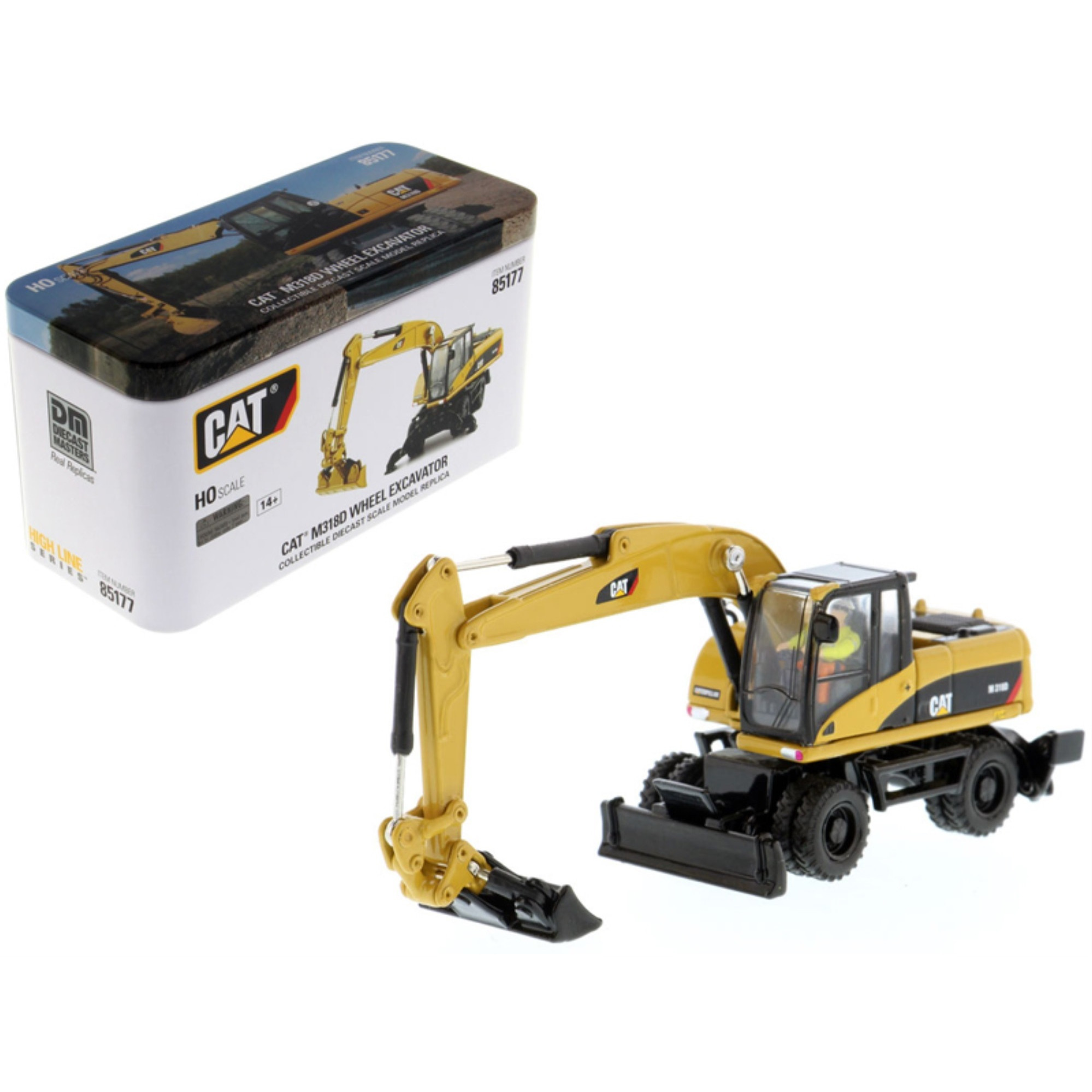 CAT Caterpillar M318D Wheeled Excavator with Operator &quotHigh Line" Series 1/87 (HO) Scale Diecast Model by Diecast Masters