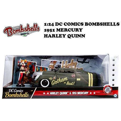 1951 Mercury Matt Green with Harley Quinn Diecast Figurine &quotDC Comics Bombshells" Series 1/24 Diecast Model Car by Jada
