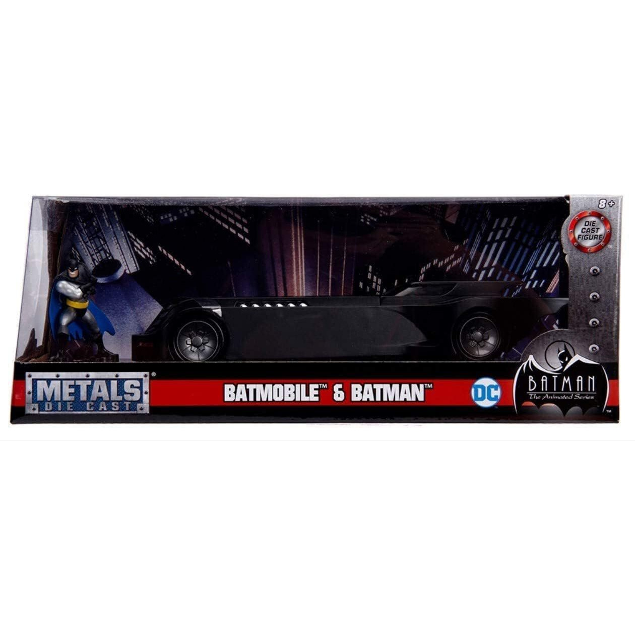 Batmobile with Batman Diecast Figure &quotAnimated Series" DC Comics Series 1/24 Diecast Model Car by Jada