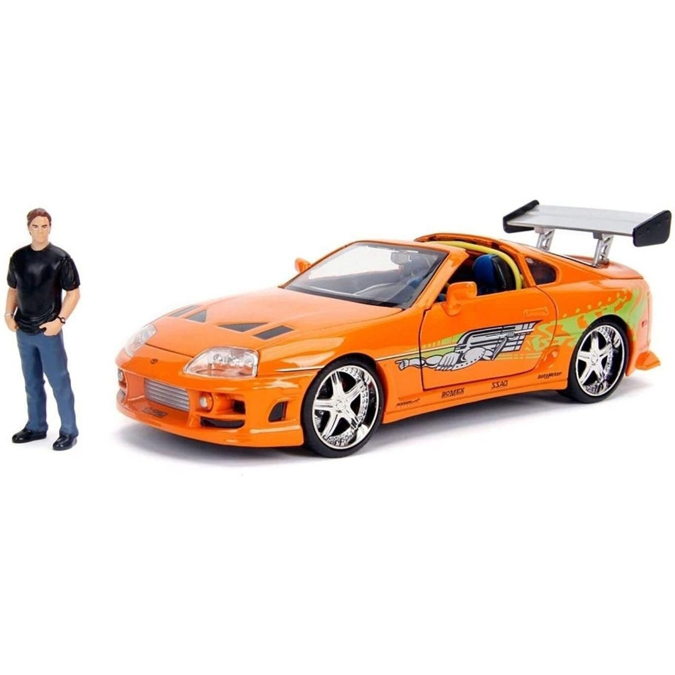 Toyota Supra Orange Metallic with Brian Diecast Figurine &quotFast & Furious" Movie 1/24 Diecast Model Car by Jada