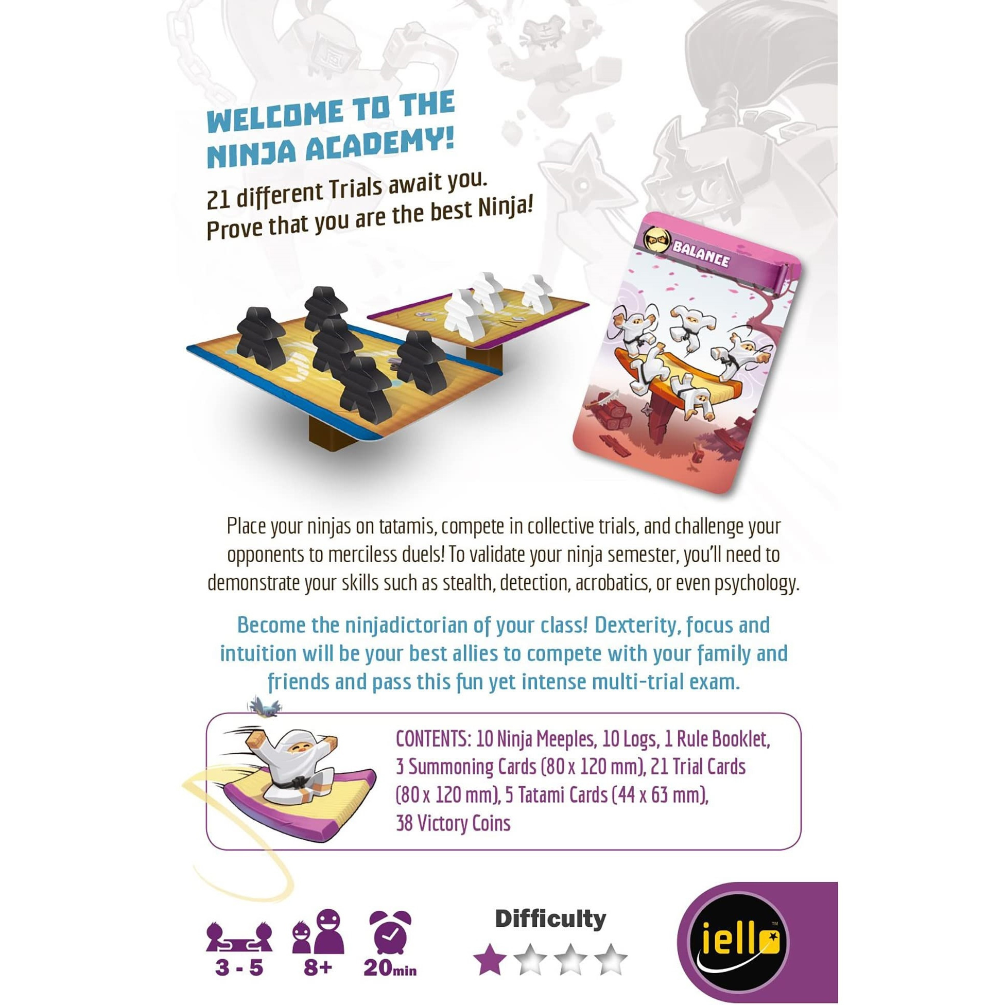 IELLO Ninja Academy - Mini Games, Kids & Family, Games, Ages 8+, 3-5 Players, 20 Min