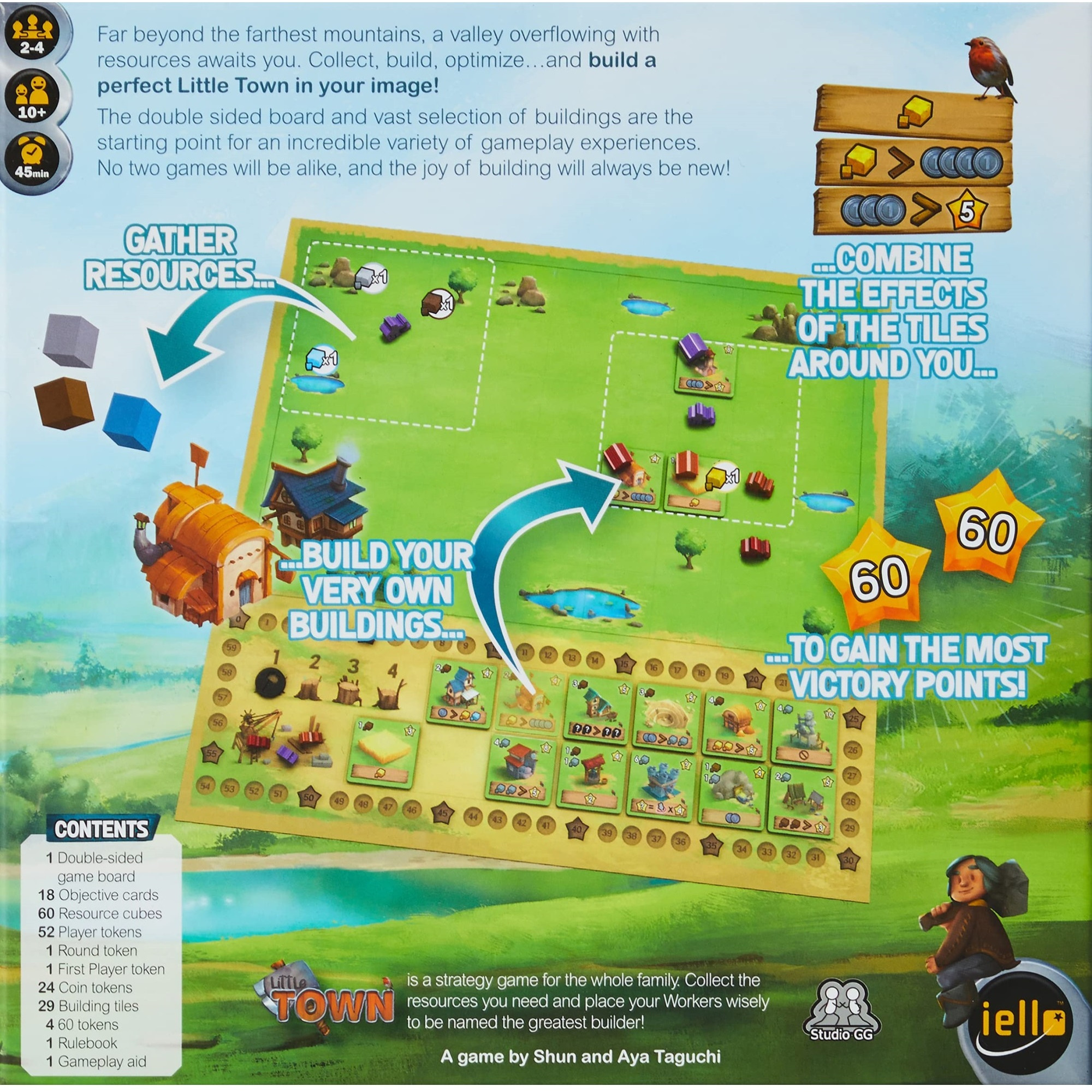 IELLO Little Town, Strategy Board Game, Fun for The Whole Family, Tactical and Interactive, 45 Minute Play Time, 2 to 4 Players, Ages 10 and Up