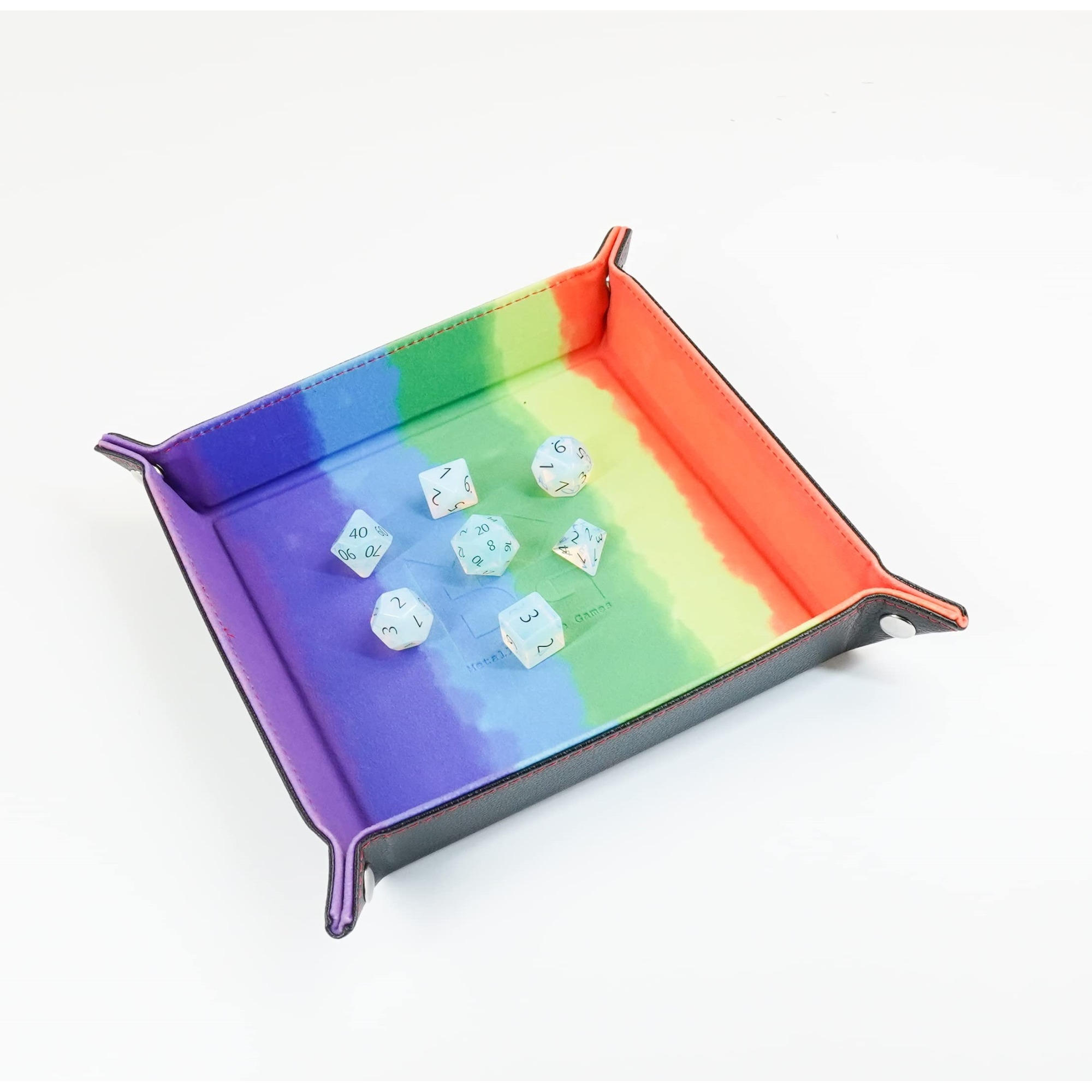 FanRoll by Metallic Dice Games Fold Up Velvet Dice Tray w/PU Leather Backing Watercolor Rainbow, Role Playing Game Dice Accessories for Dungeons and Dragons
