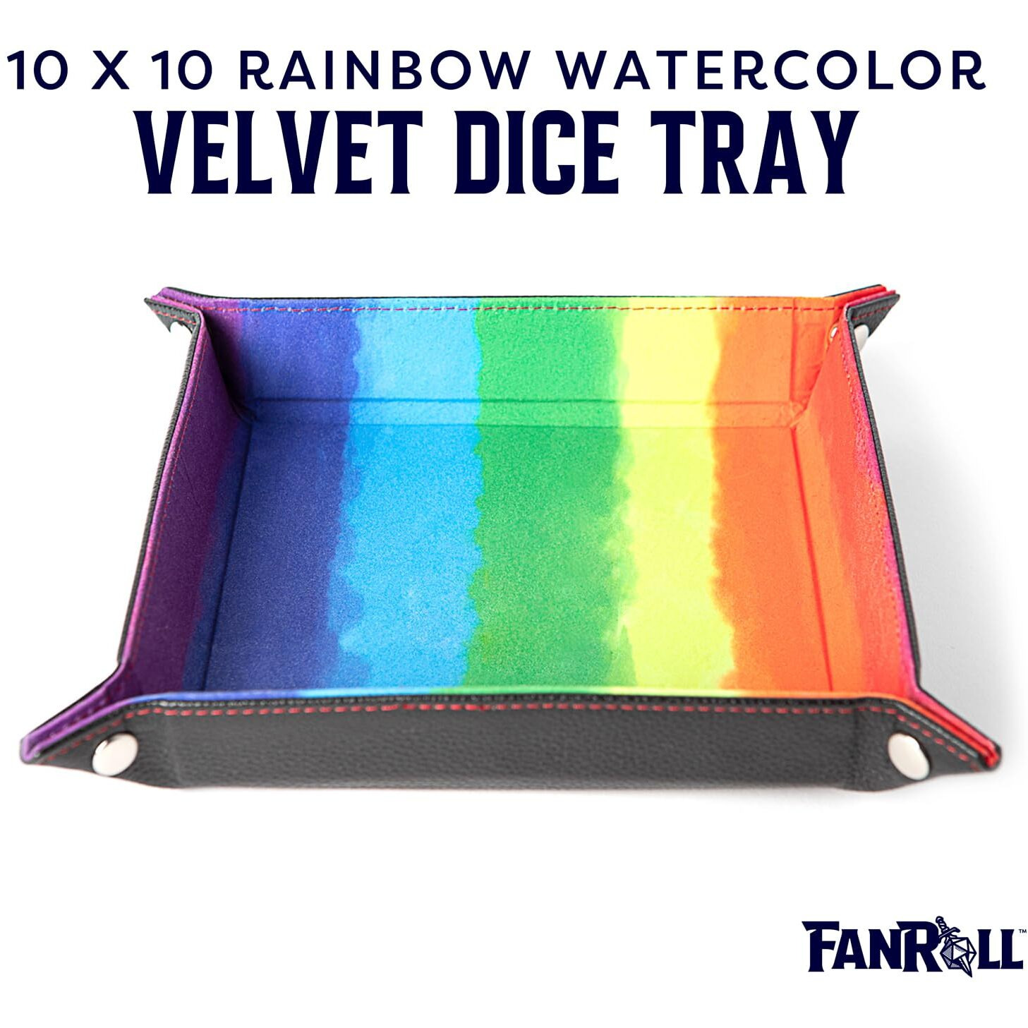FanRoll by Metallic Dice Games Fold Up Velvet Dice Tray w/PU Leather Backing Watercolor Rainbow, Role Playing Game Dice Accessories for Dungeons and Dragons