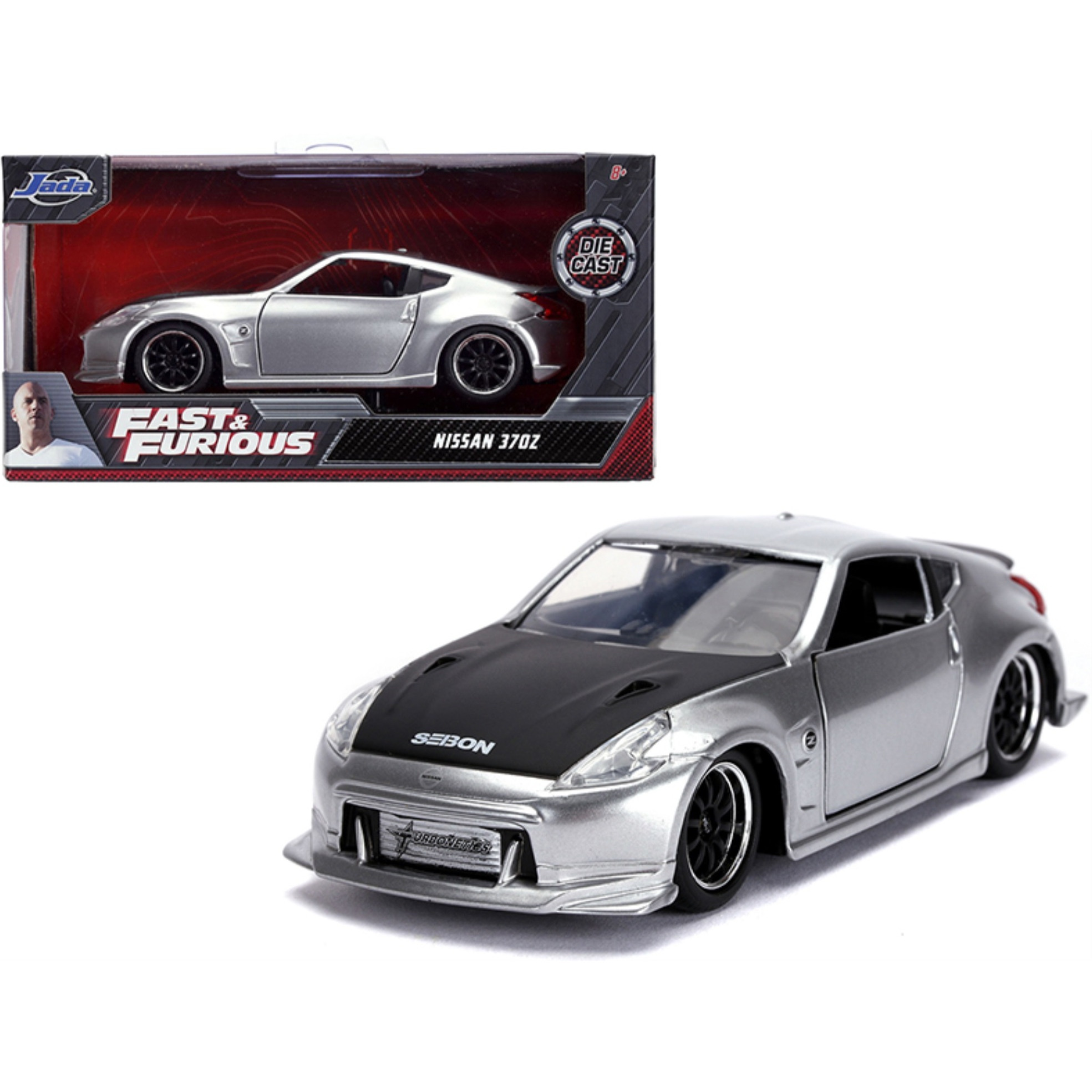 Nissan 370Z Silver with Black Hood Fast & Furious Series 1/32 Diecast Model Car by Jada"""