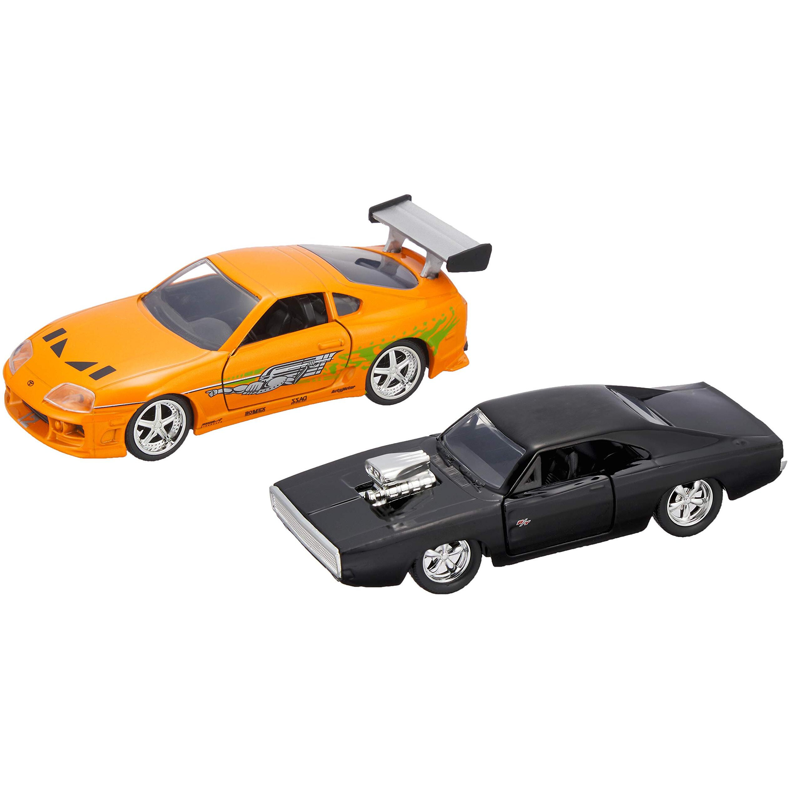 Dom's Dodge Charger R/T Black and Brian's Toyota Supra Orange Set of 2 pieces &quotFast & Furious" Series 1/32 Diecast Model Cars by Jada