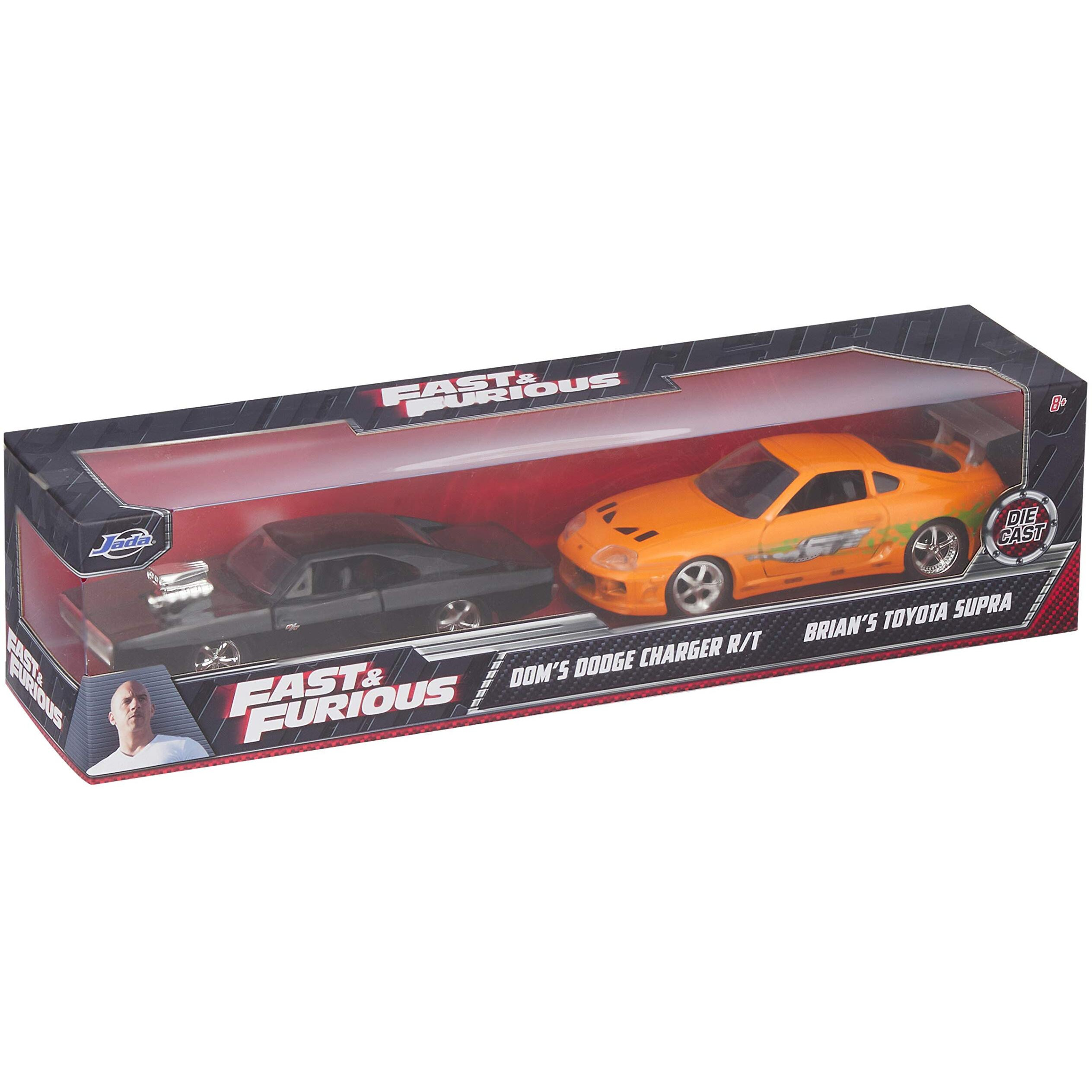 Dom's Dodge Charger R/T Black and Brian's Toyota Supra Orange Set of 2 pieces &quotFast & Furious" Series 1/32 Diecast Model Cars by Jada