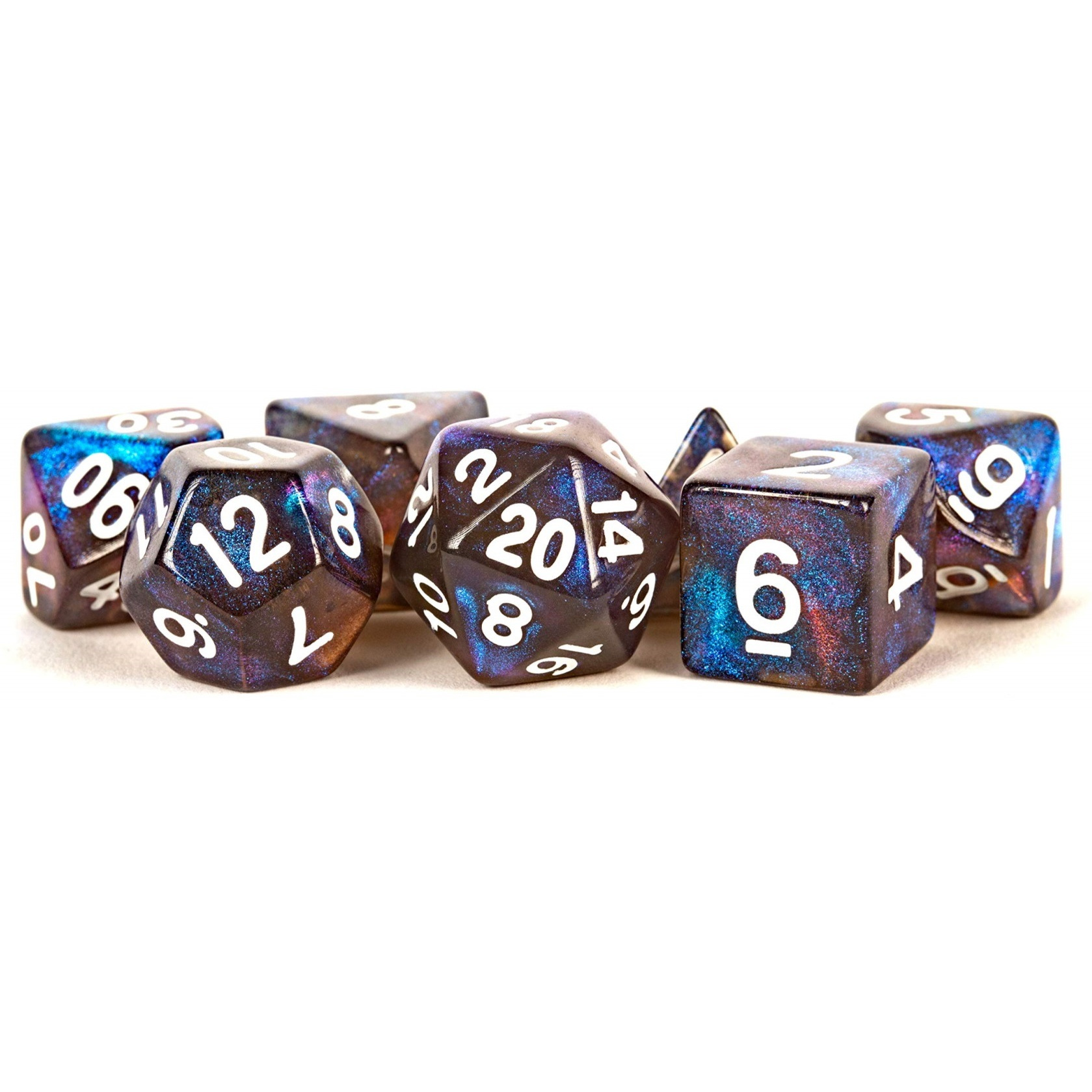 FanRoll by Metallic Dice Games 16mm Acrylic Polyhedral Dice Set Stardust Galaxy